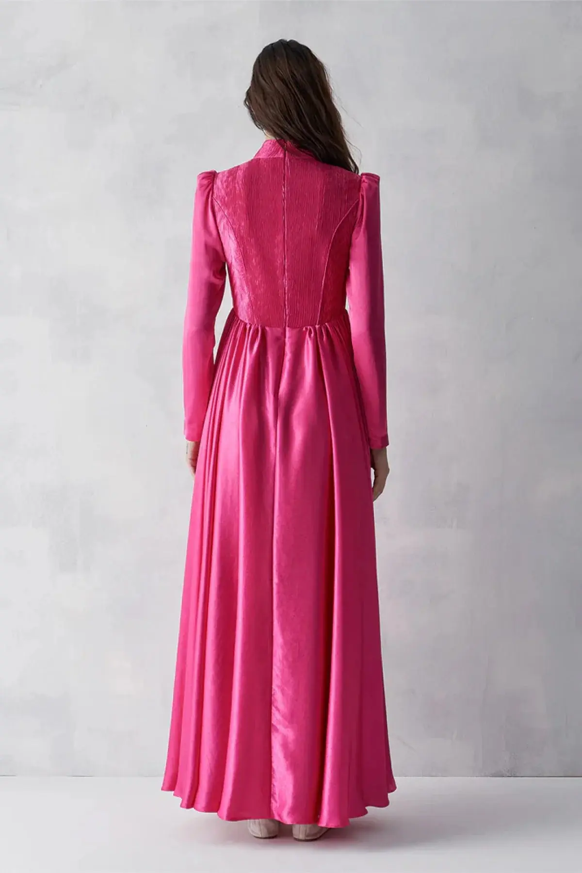 High Neck Textured Bodice Evening Gown – Fuchsia, photo 5
