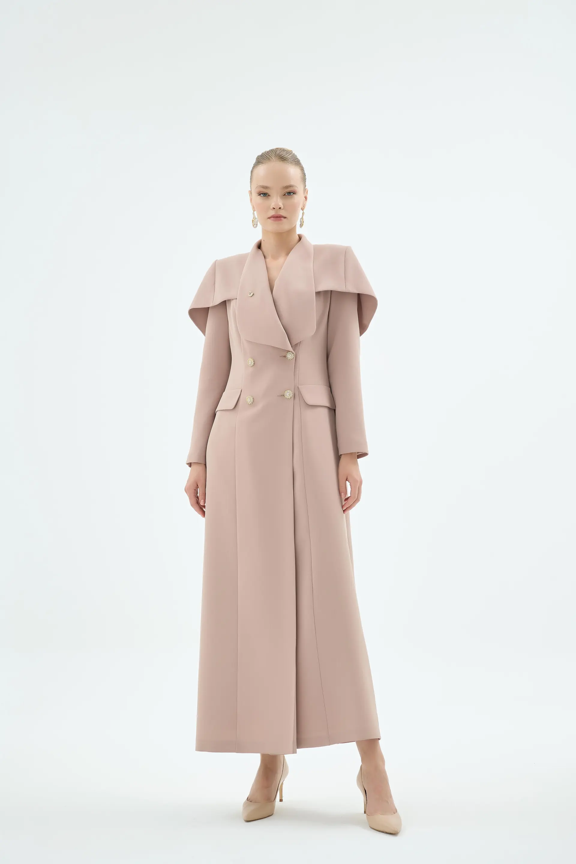 Soline Cape Detail Dress – Cream