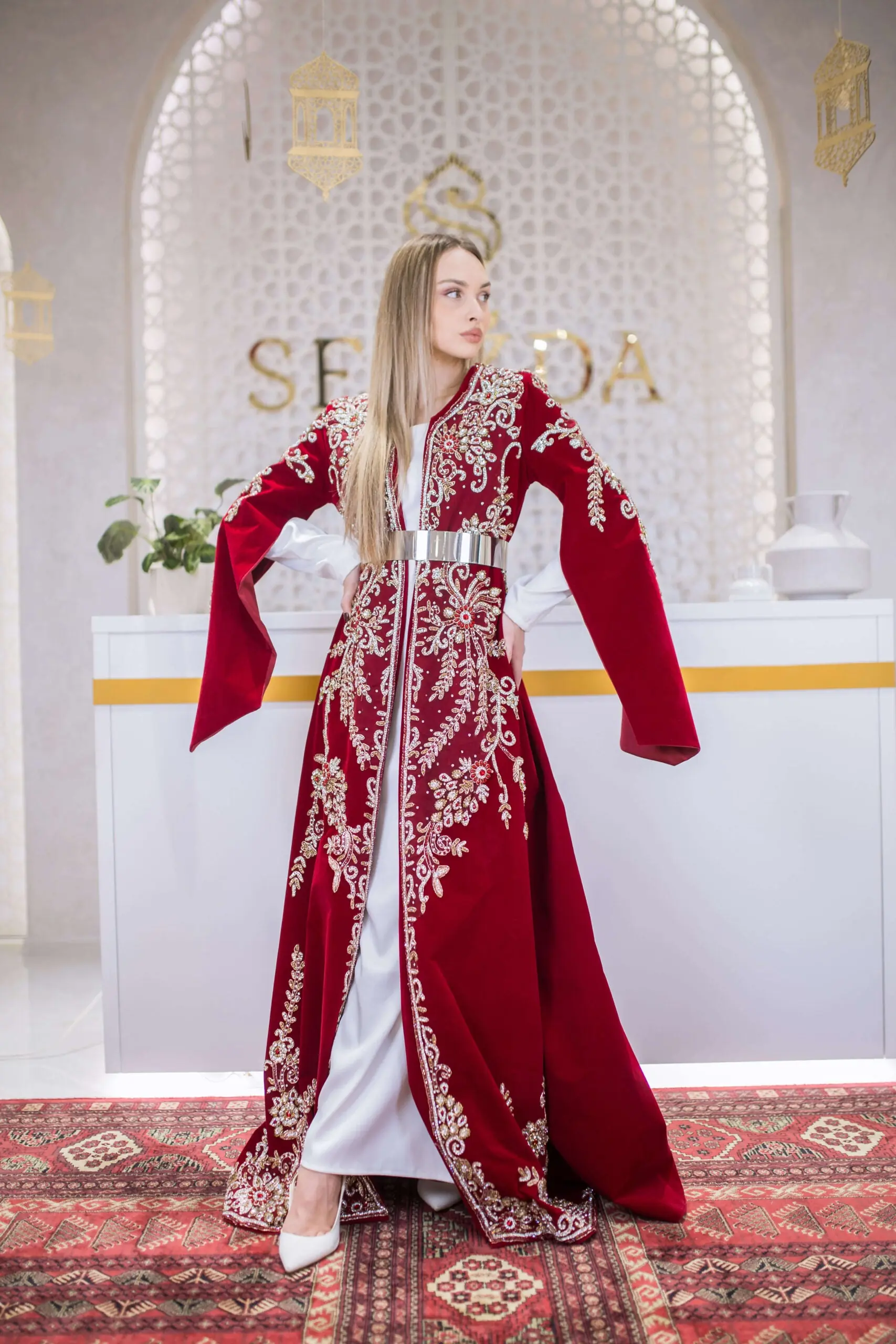 Whispered Elegance Velvet Kaftan – Red