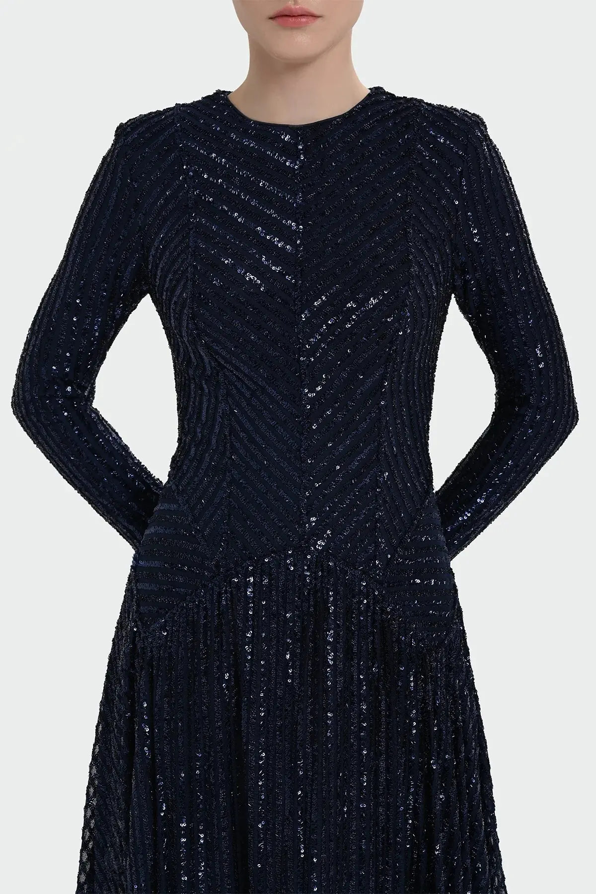 Chevron Sequin Evening Gown - Navy, photo 2
