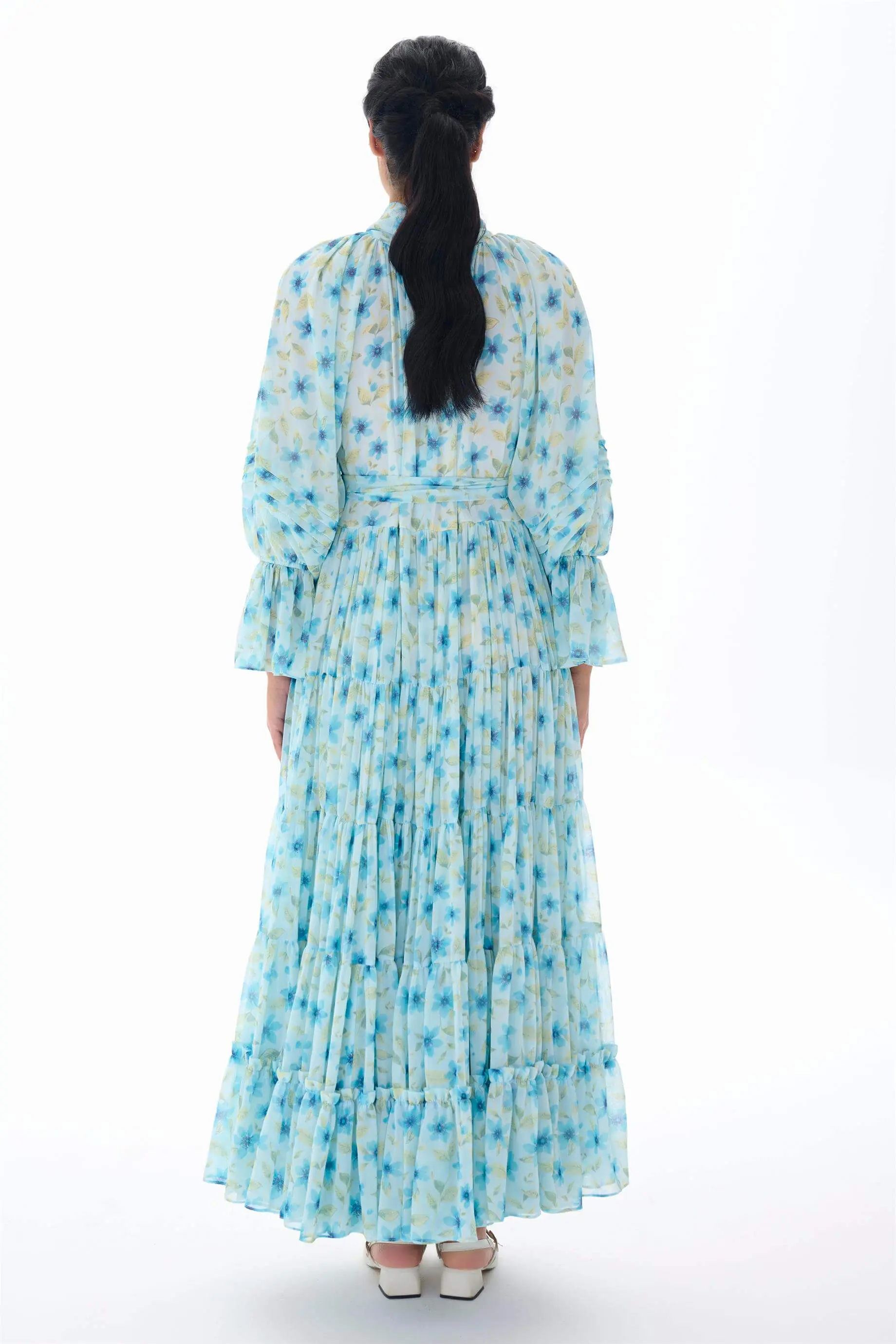 Tiered Gathered Floral Dress – Blue, photo 3