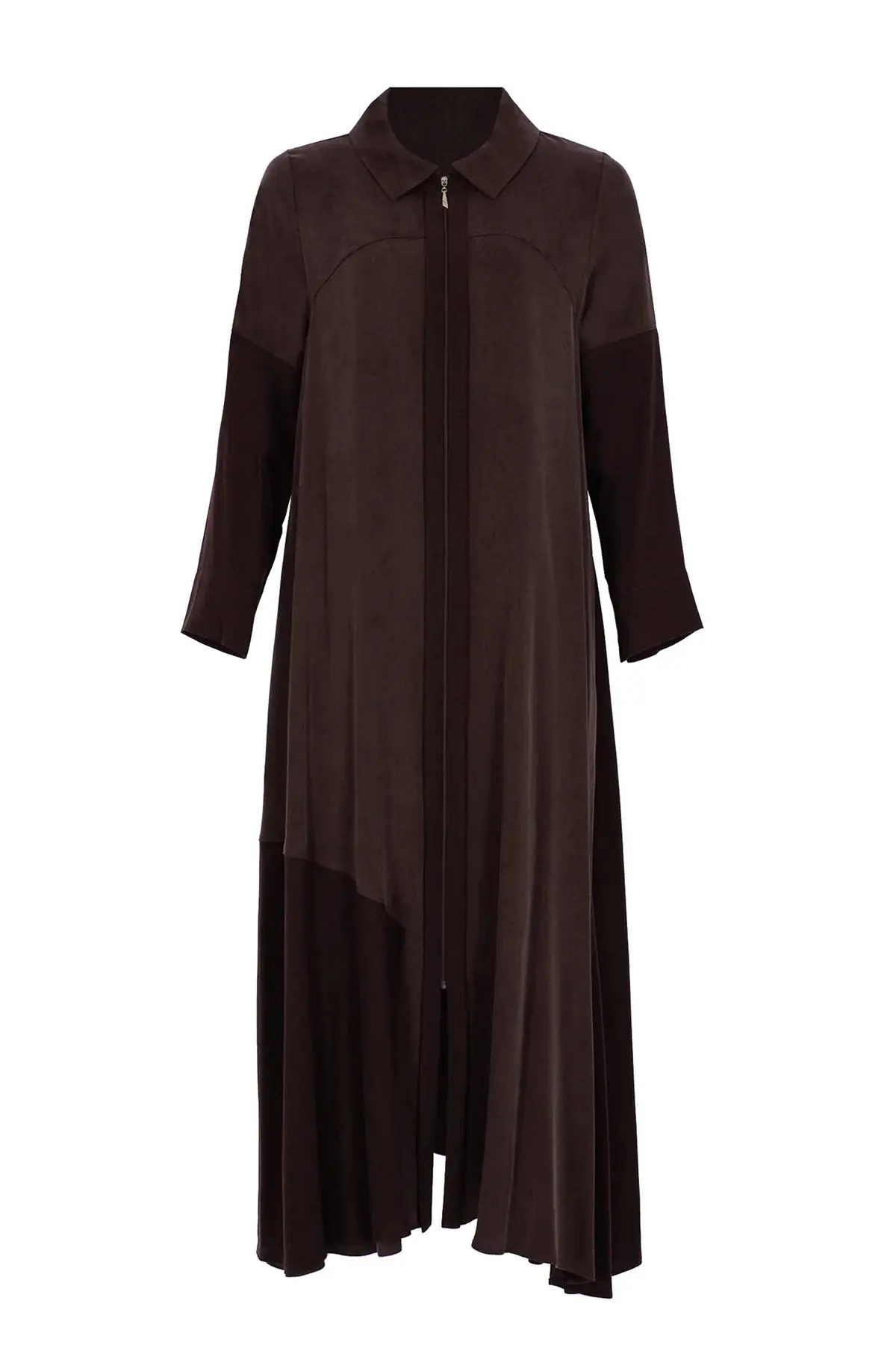 Shirt-Collar Zip-Front Abaya – Brown