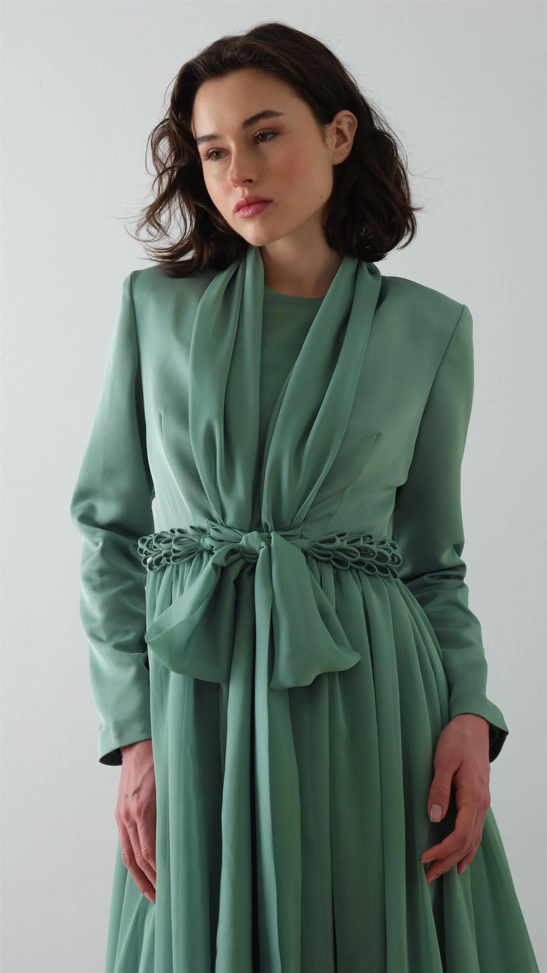 Scarf-Collar Jacket and Dress Set - Green, photo 2