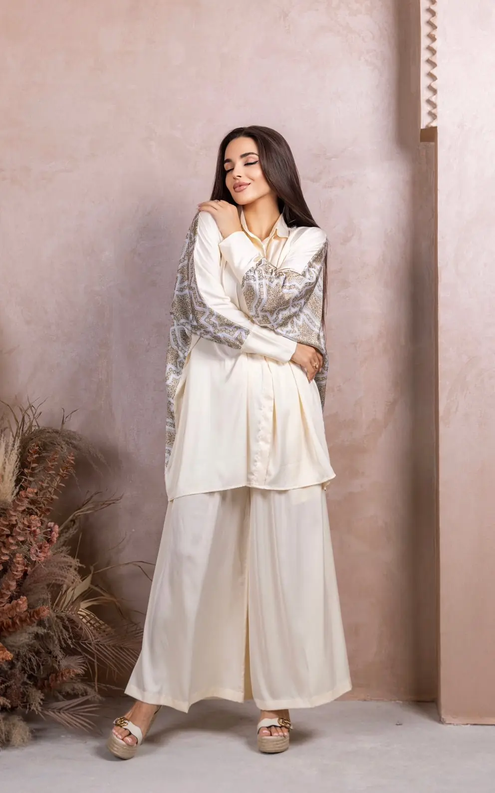Gold Beige Silk Co-ord Set