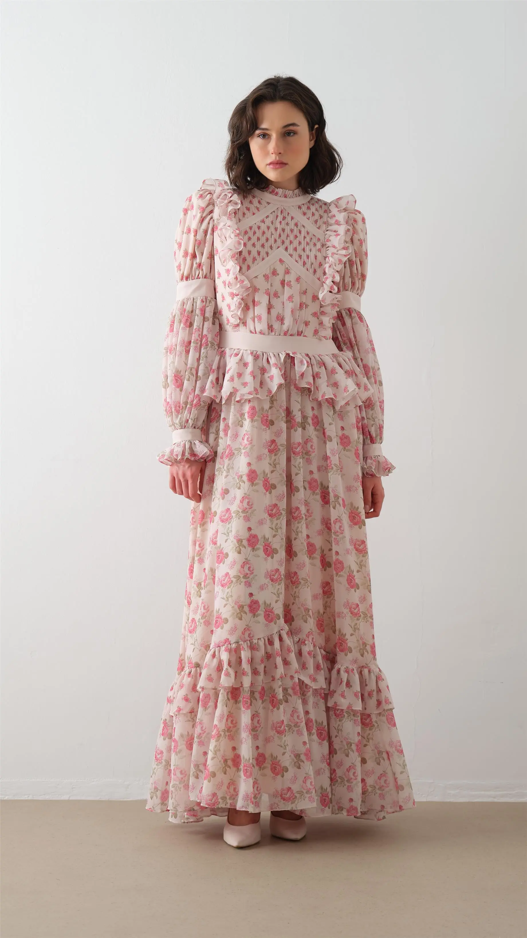 Ruffled Bodice Maxi Dress – Pink