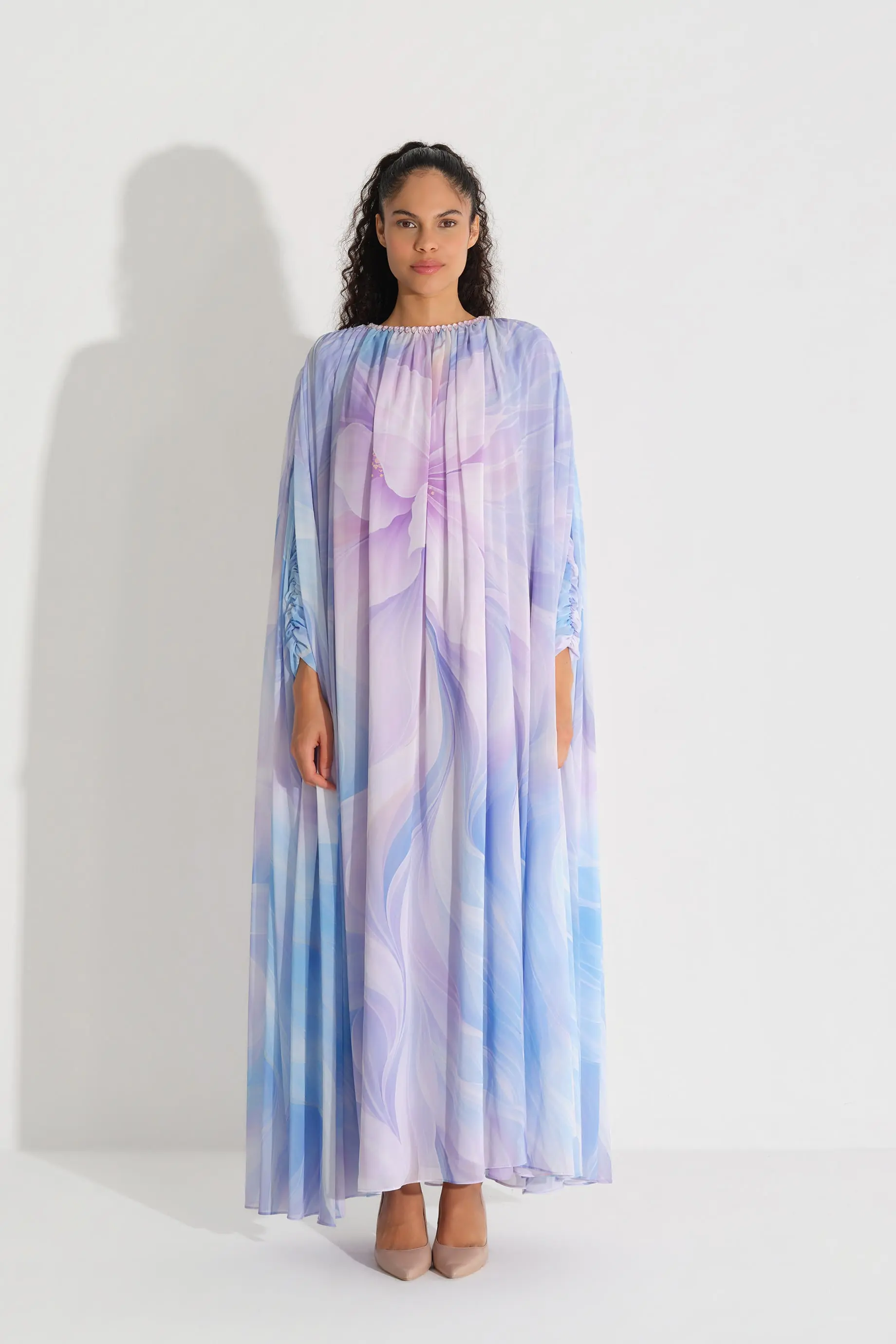 Panel Floral Print Chiffon Dress – Lilac