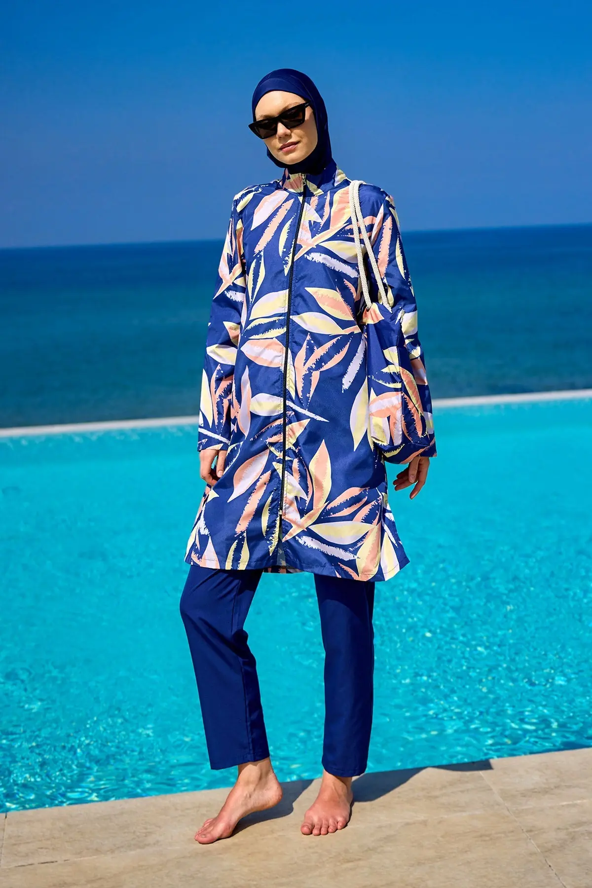 Navy Blue Full Coverage Modest Swimwear Set for Women R2508, photo 2