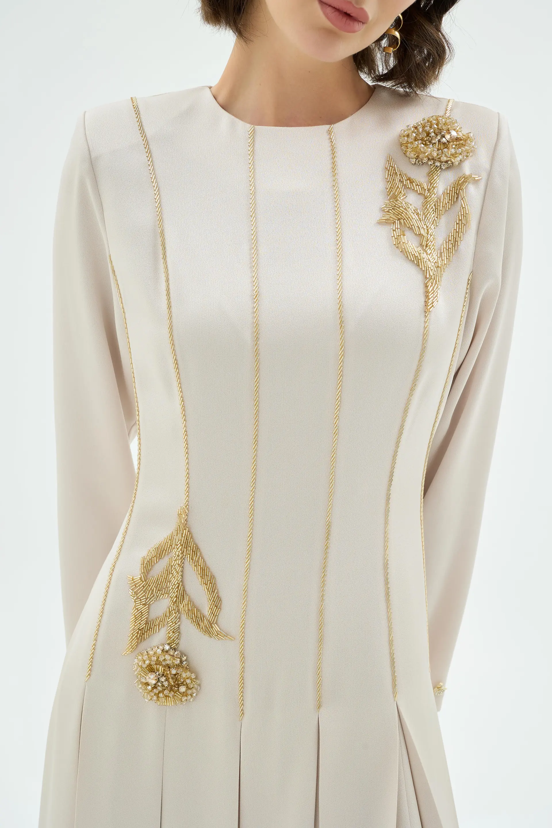 Mia Embroidered Pleated Evening Dress – Stone, photo 3