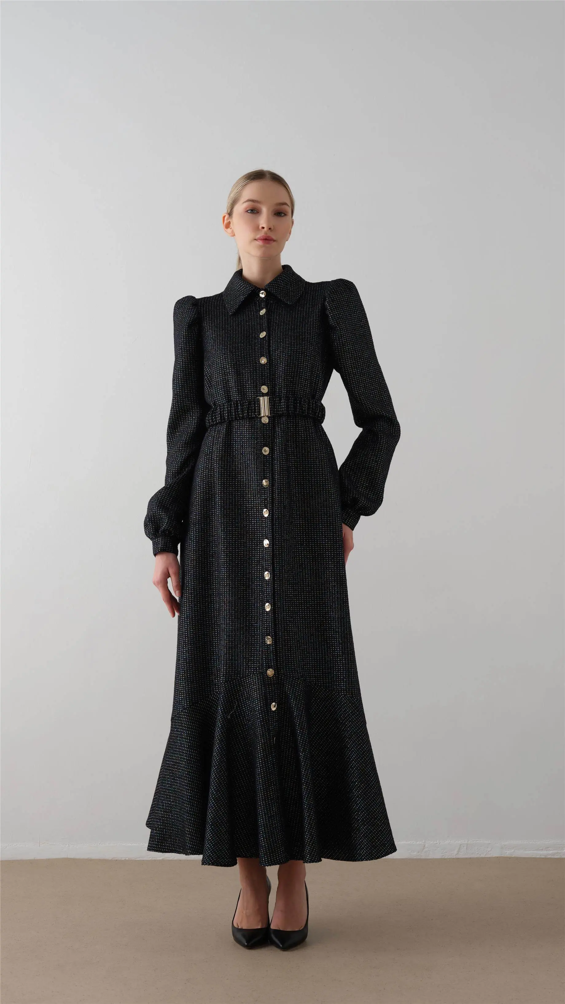 Belted Shirt-Collar Chanel Dress – Navy