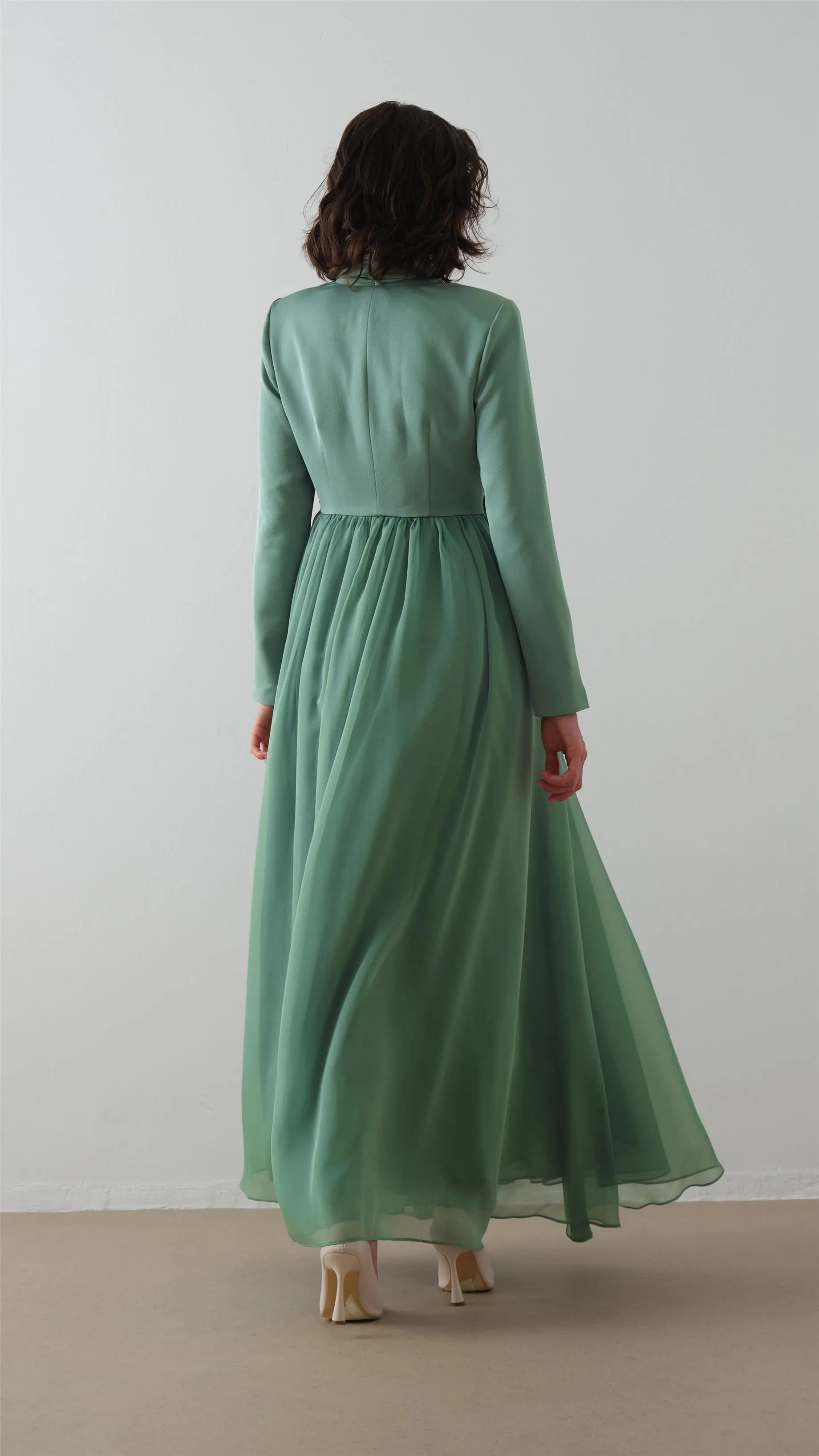Scarf-Collar Jacket and Dress Set - Green, photo 5