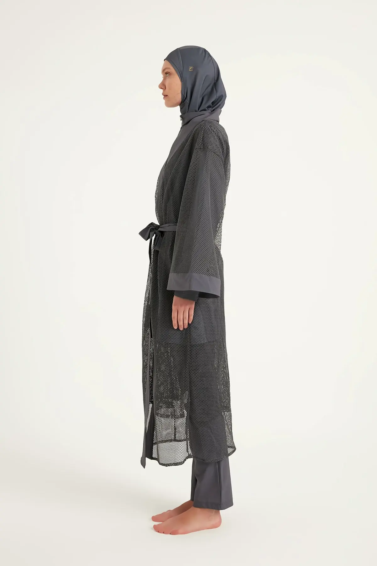 Charcoal Full Length Modest Mesh Kimono – Marina P2501-5, photo 6