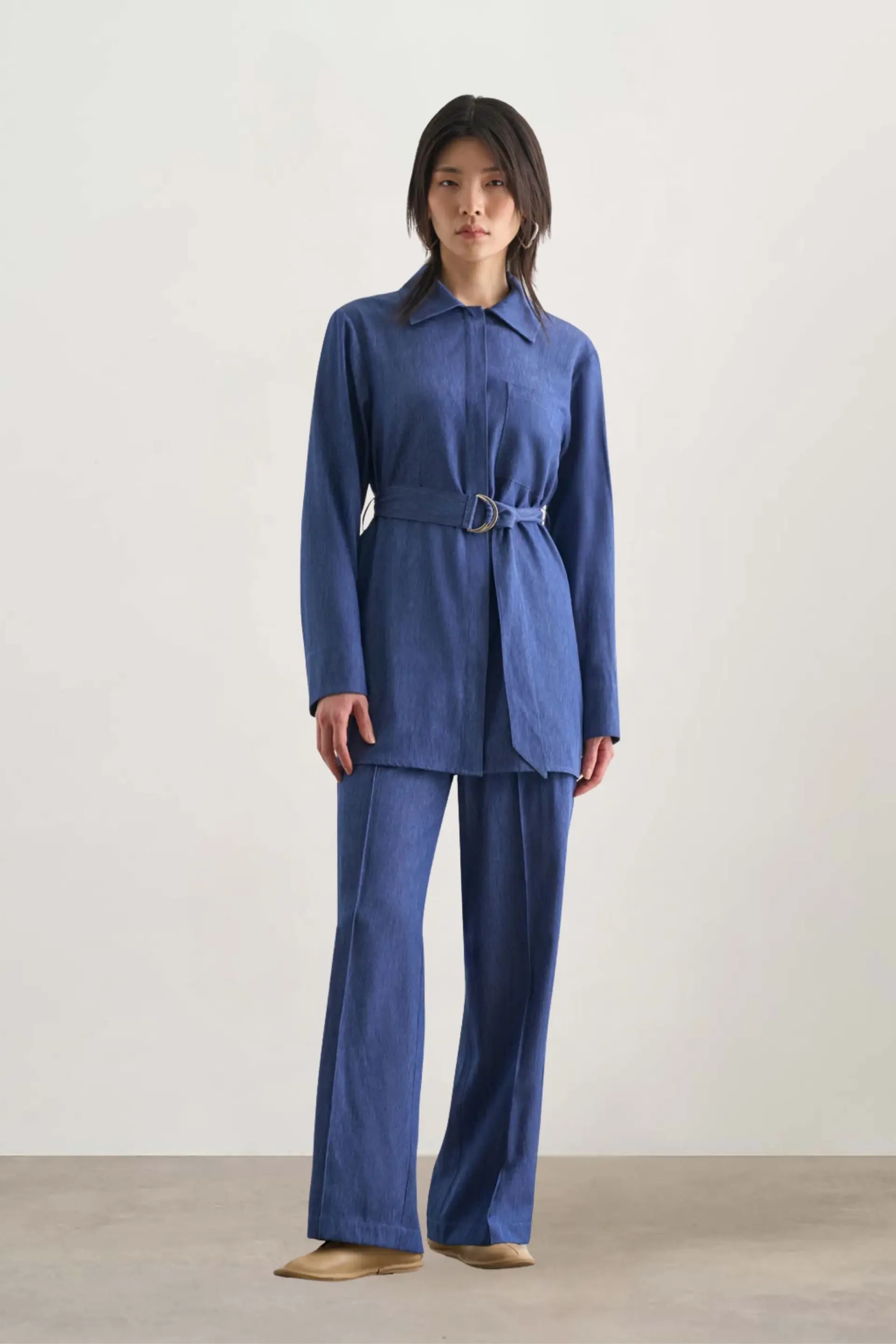 Mizalle Denim Belted Tunic