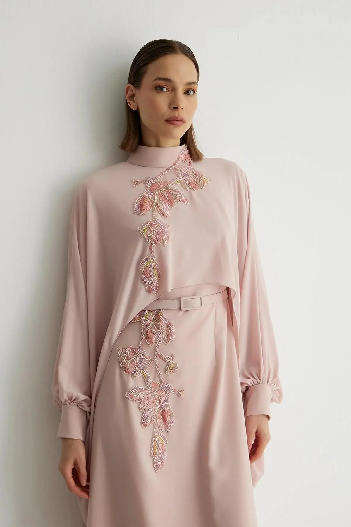 Petunia Embellished Cape Dress – Powder Pink, photo 3