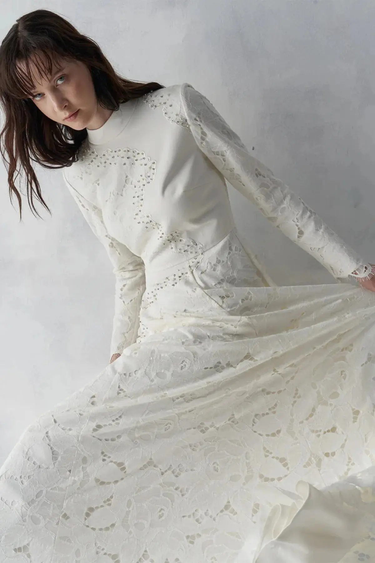 Embellished Lace Panel Evening Gown – Ivory, photo 4