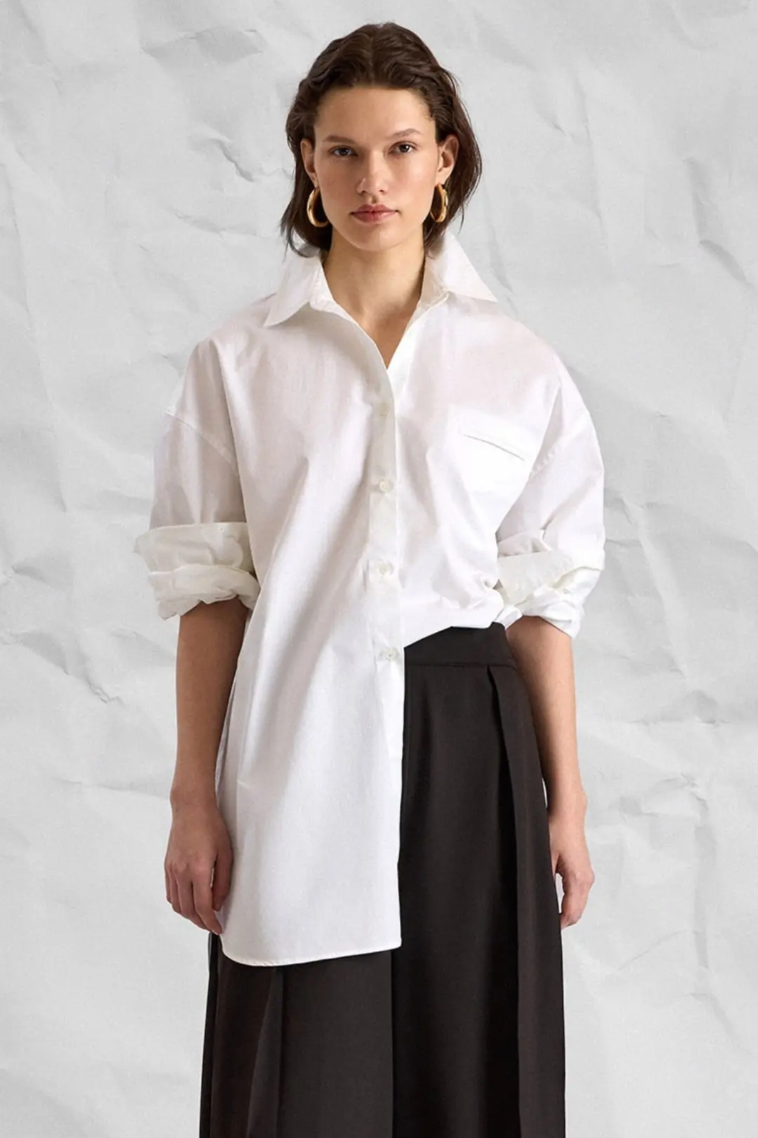 CARLISHE White Oversized Cotton Poplin Shirt