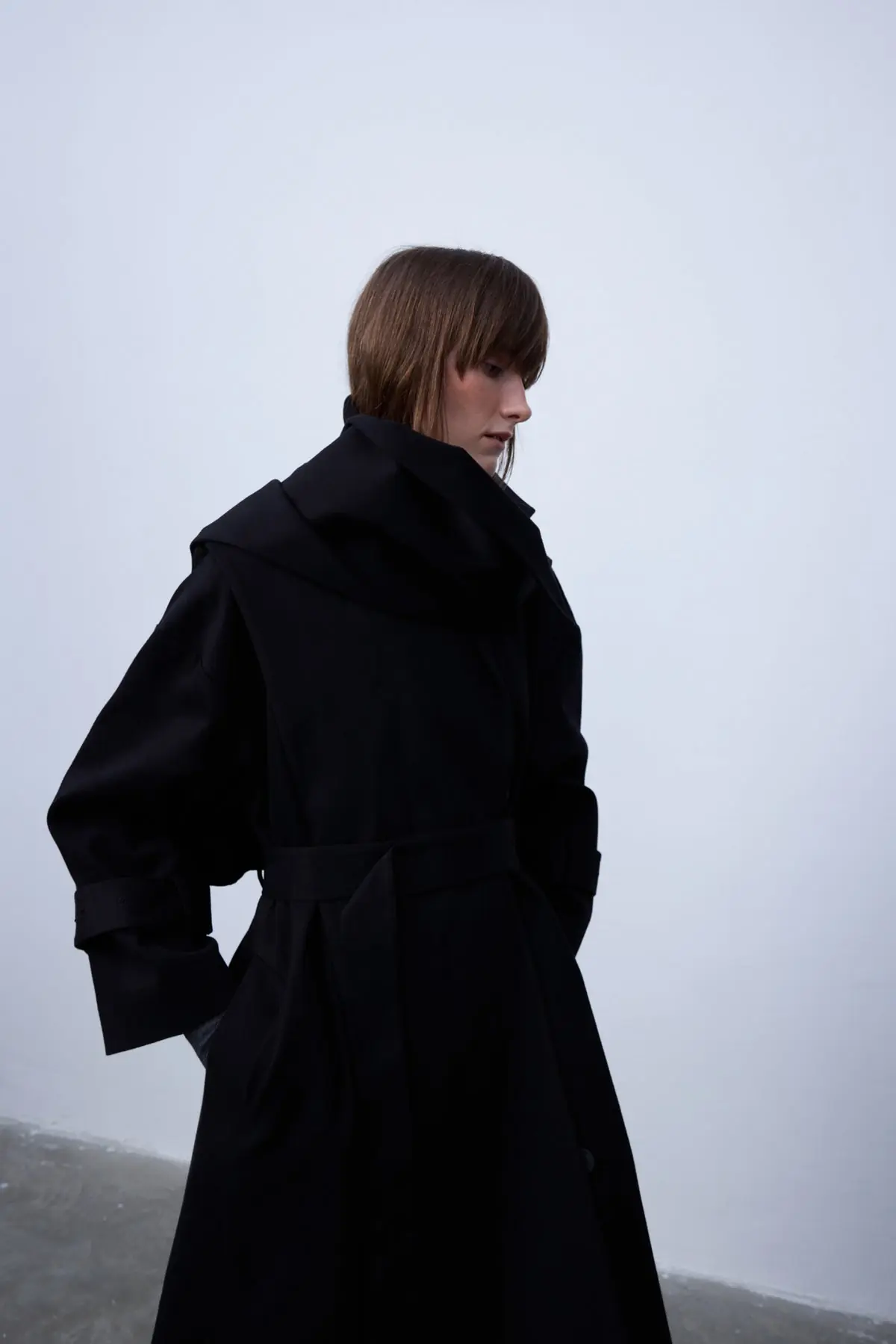 Double-Breasted Belted Cotton Trench Coat - Black