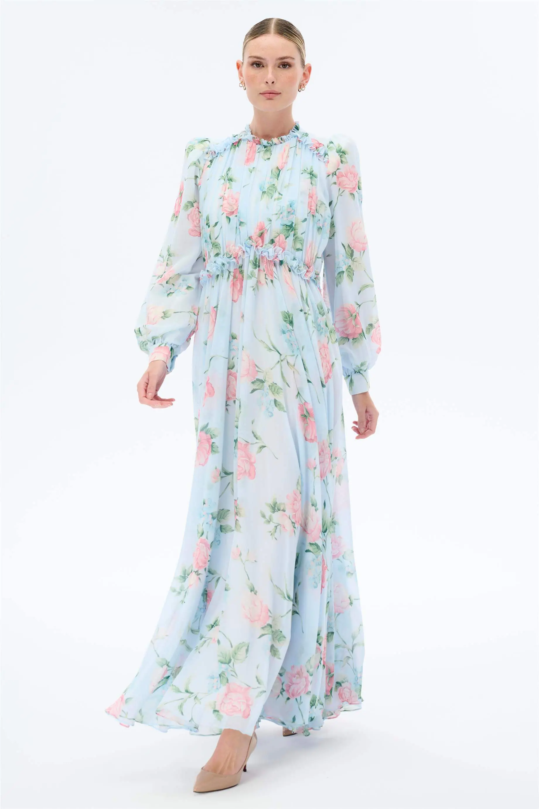 Ruffle-Detail Floral Dress – Blue, photo 5