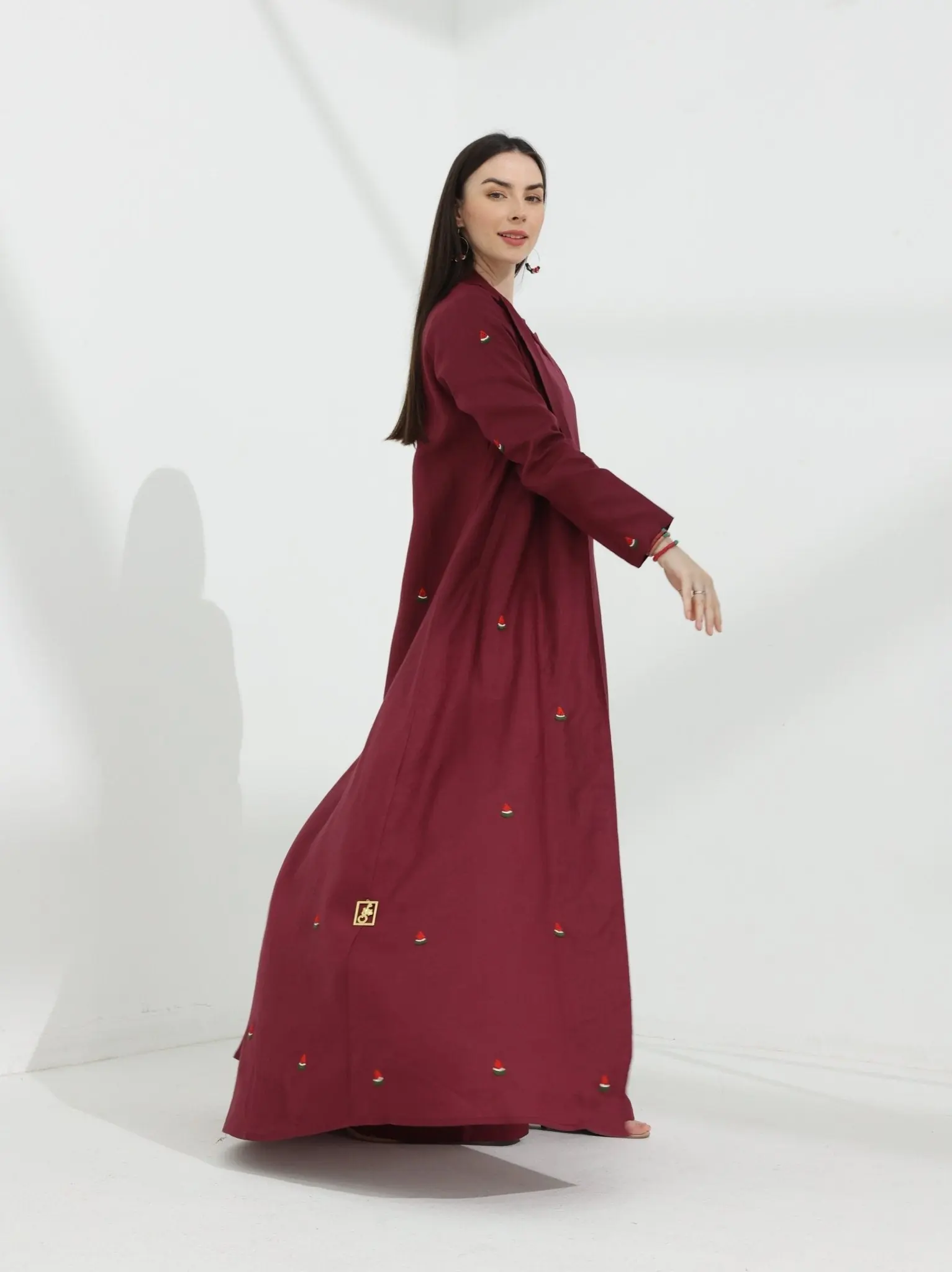 Watermelon Linen Abaya Wine