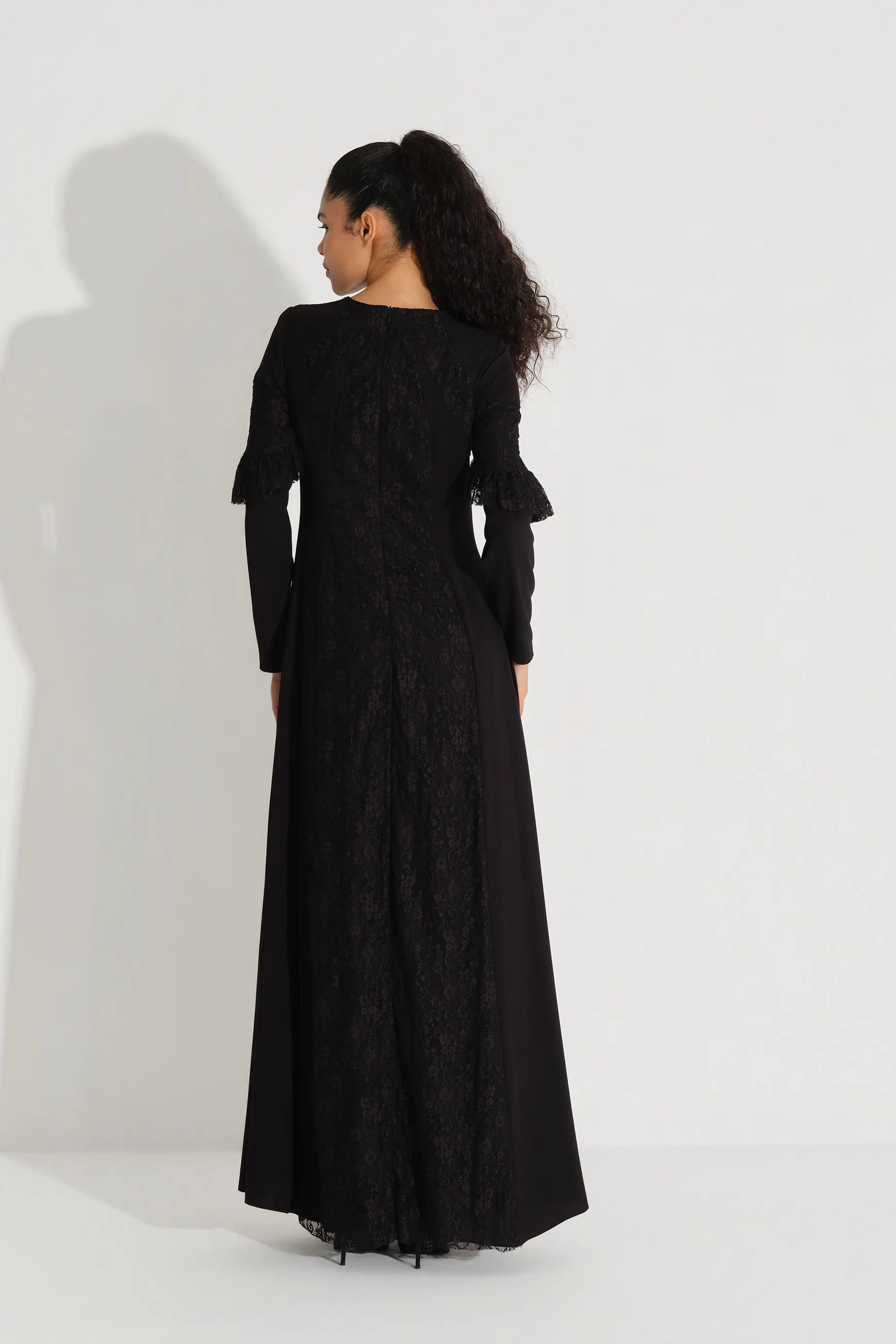 Lace Panel Crepe Dress – Black, photo 5