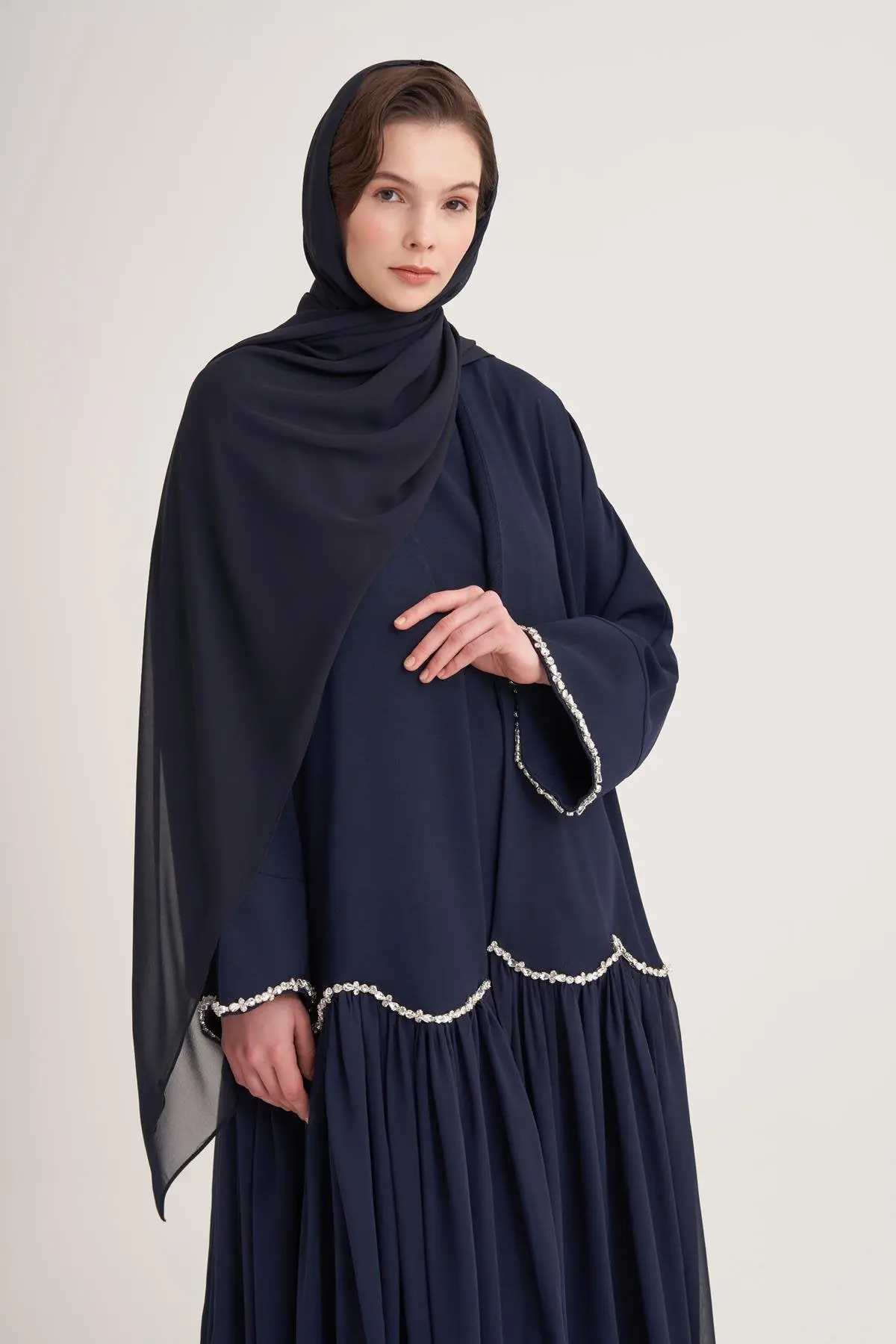 Lina Crystal Abaya & Scarf – Navy, photo 2