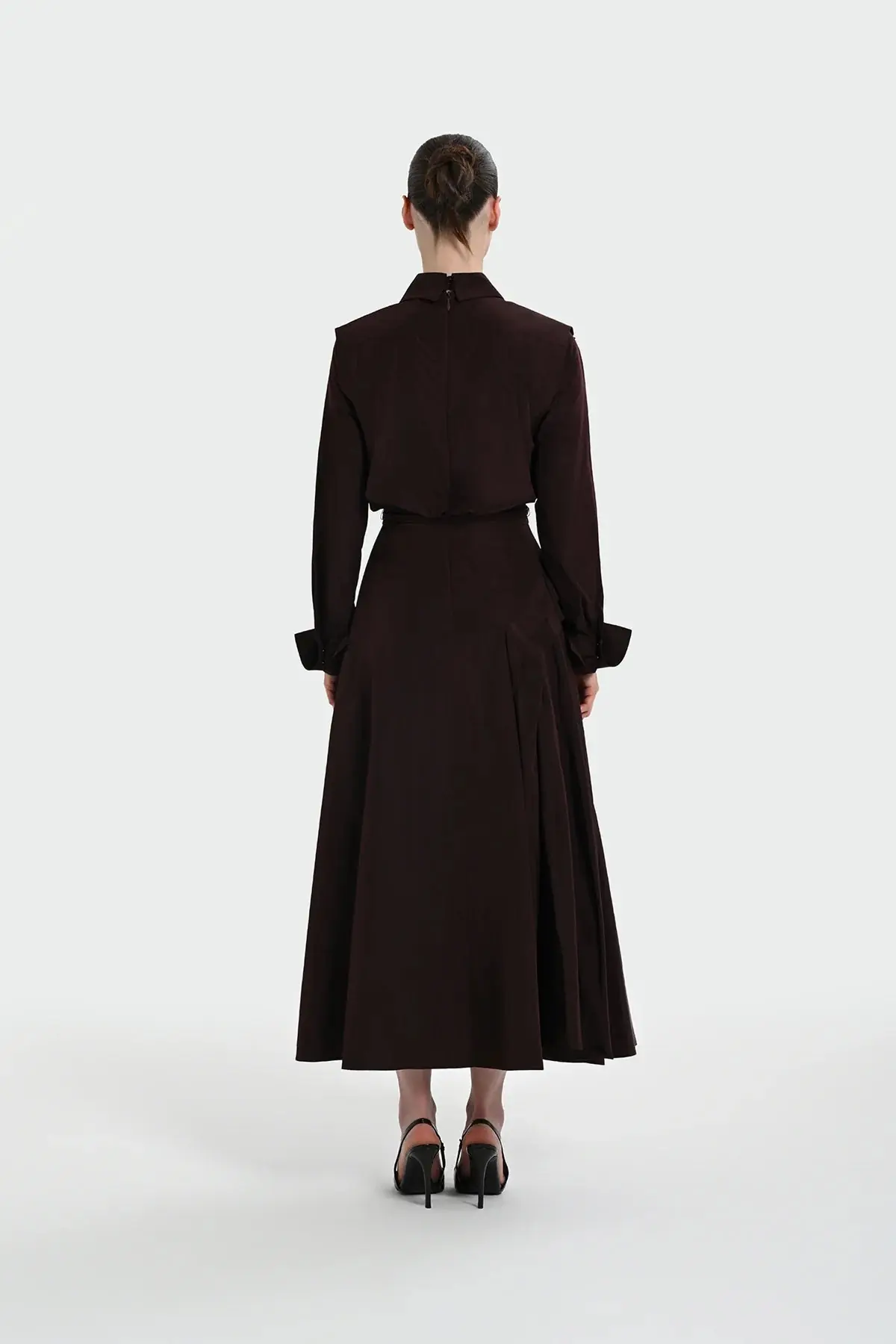 Belted Shirt Collar Midi Dress - Plum, photo 5