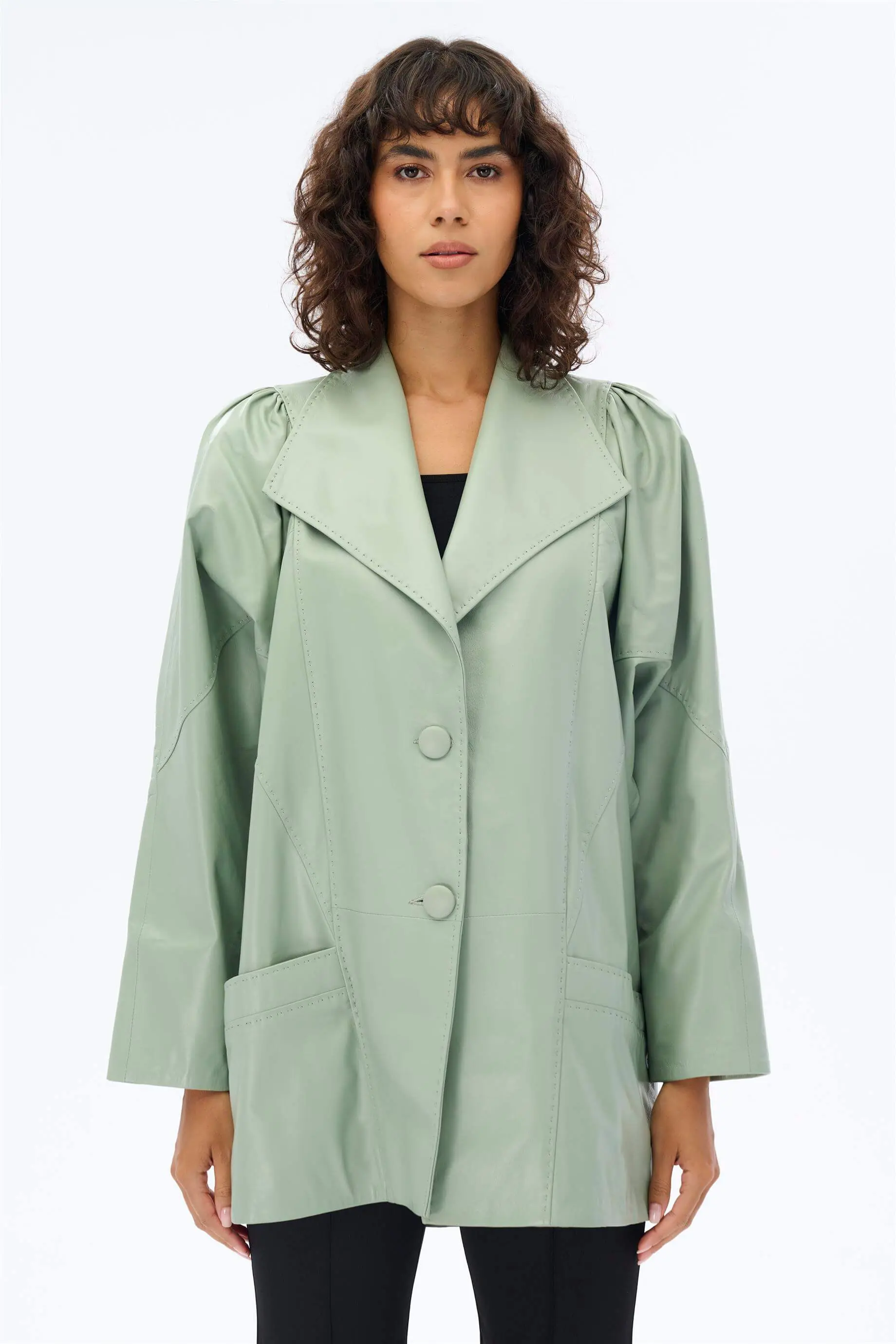 Oversized Leather Jacket – Green