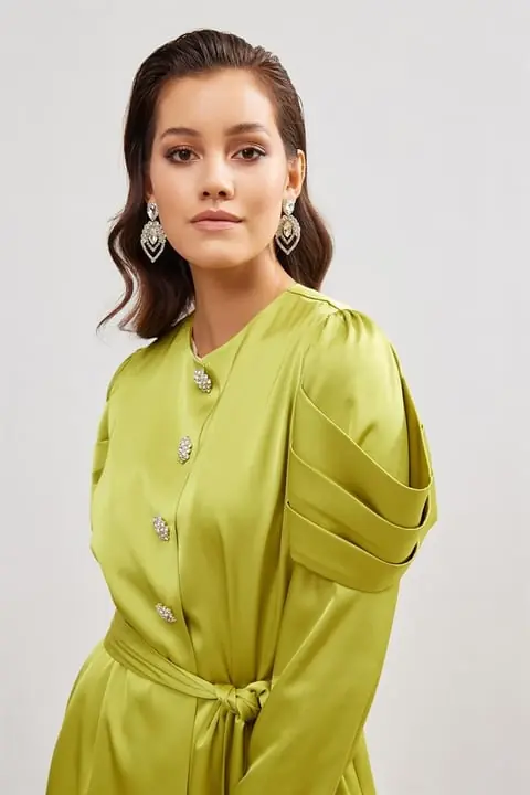 Roma Satin Abaya – Light Green, photo 3
