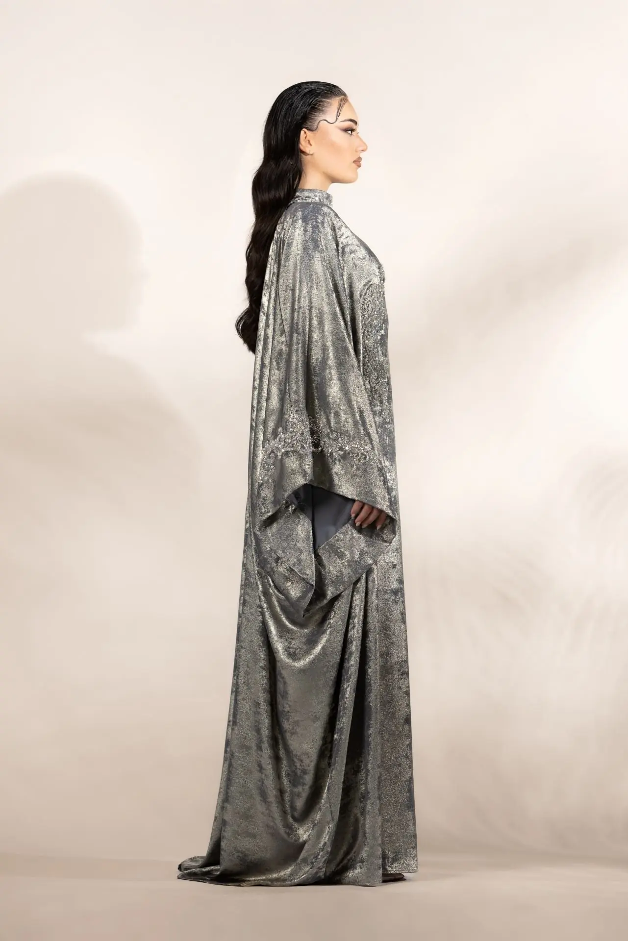 Starfall Embellished Abaya – Silver, photo 4