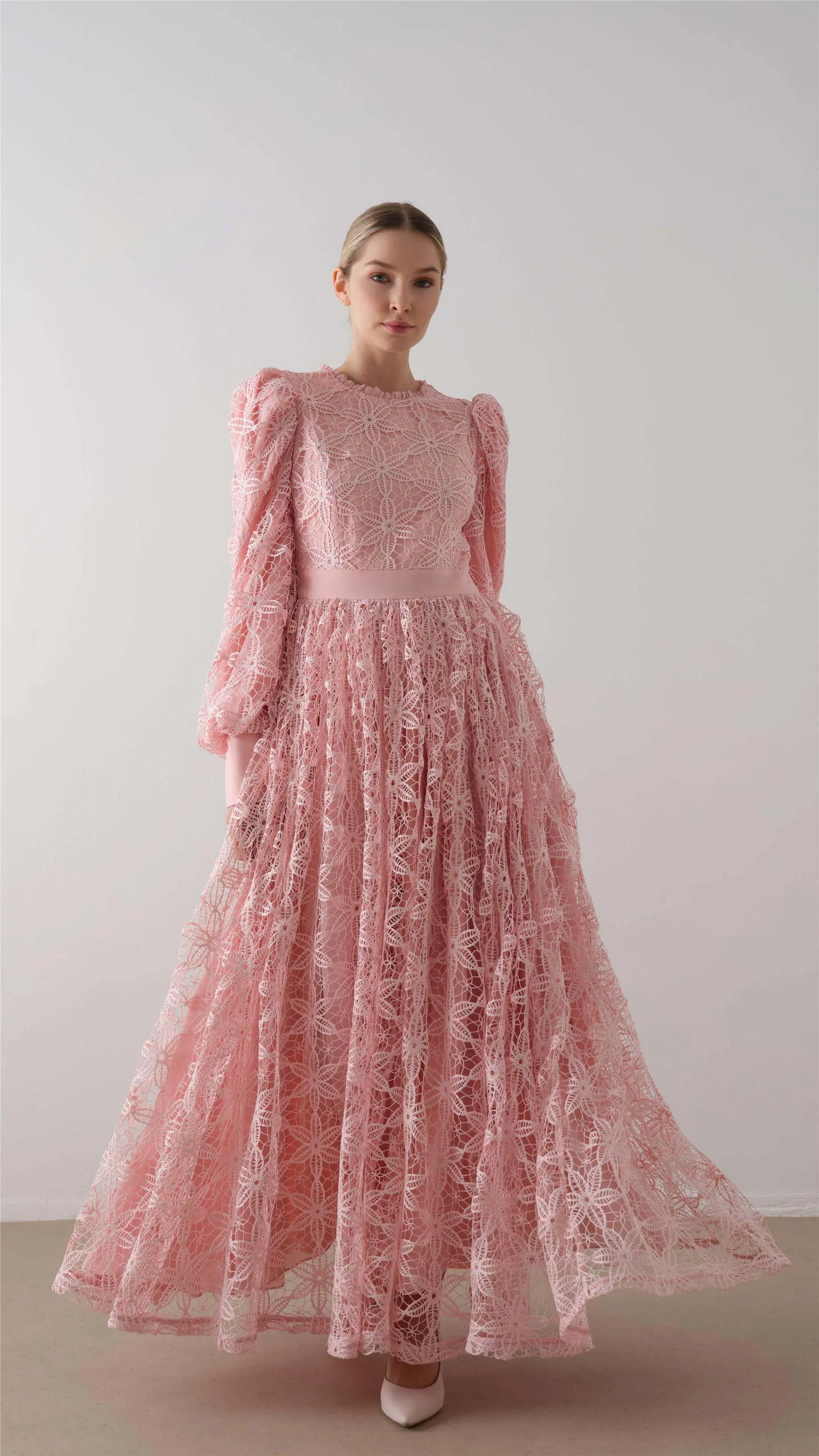 Lace Embroidered Full-Skirt Dress – Pink, photo 2