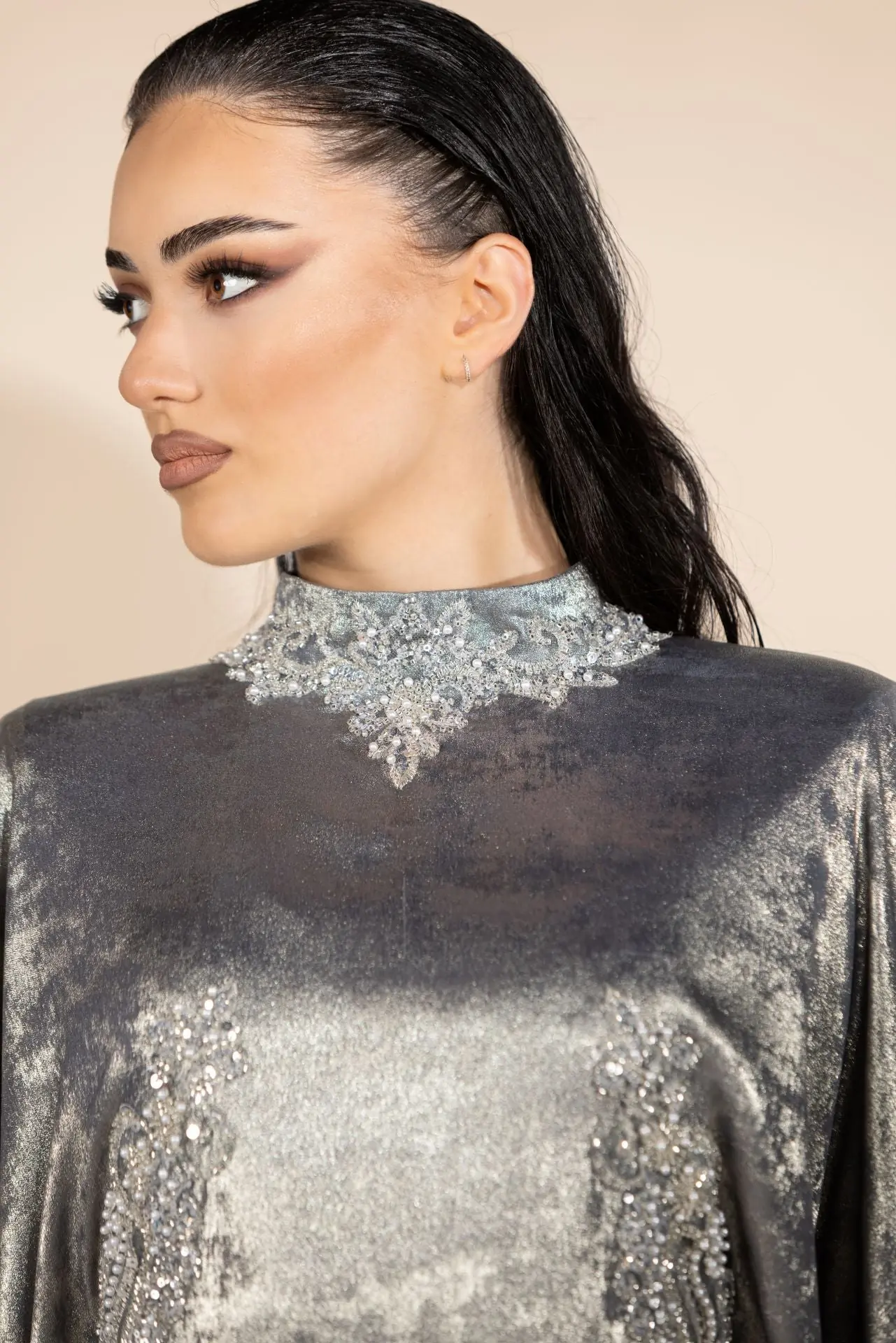 Starfall Embellished Abaya – Silver, photo 3