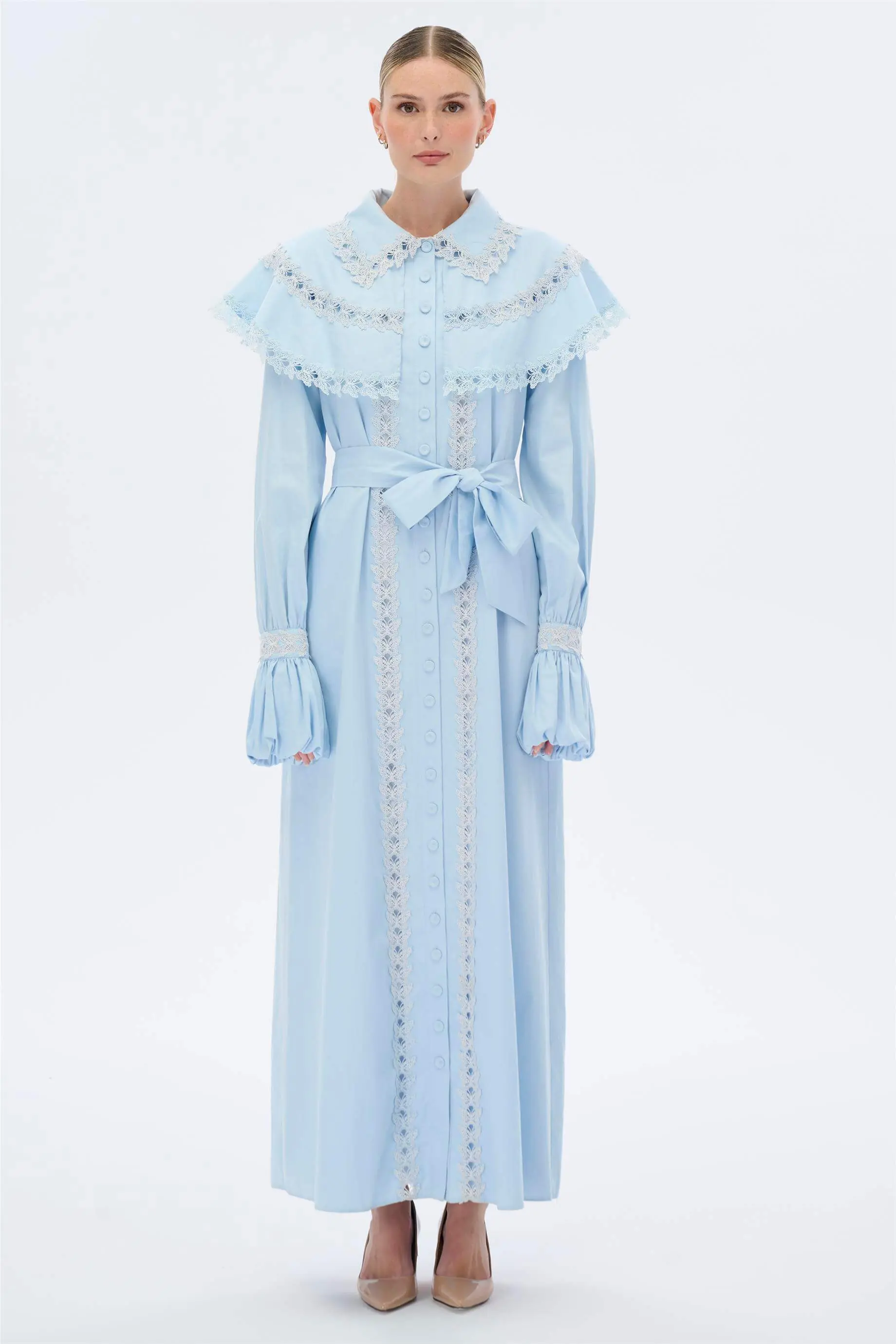 Butterfly Lace-Detail Dress – Blue