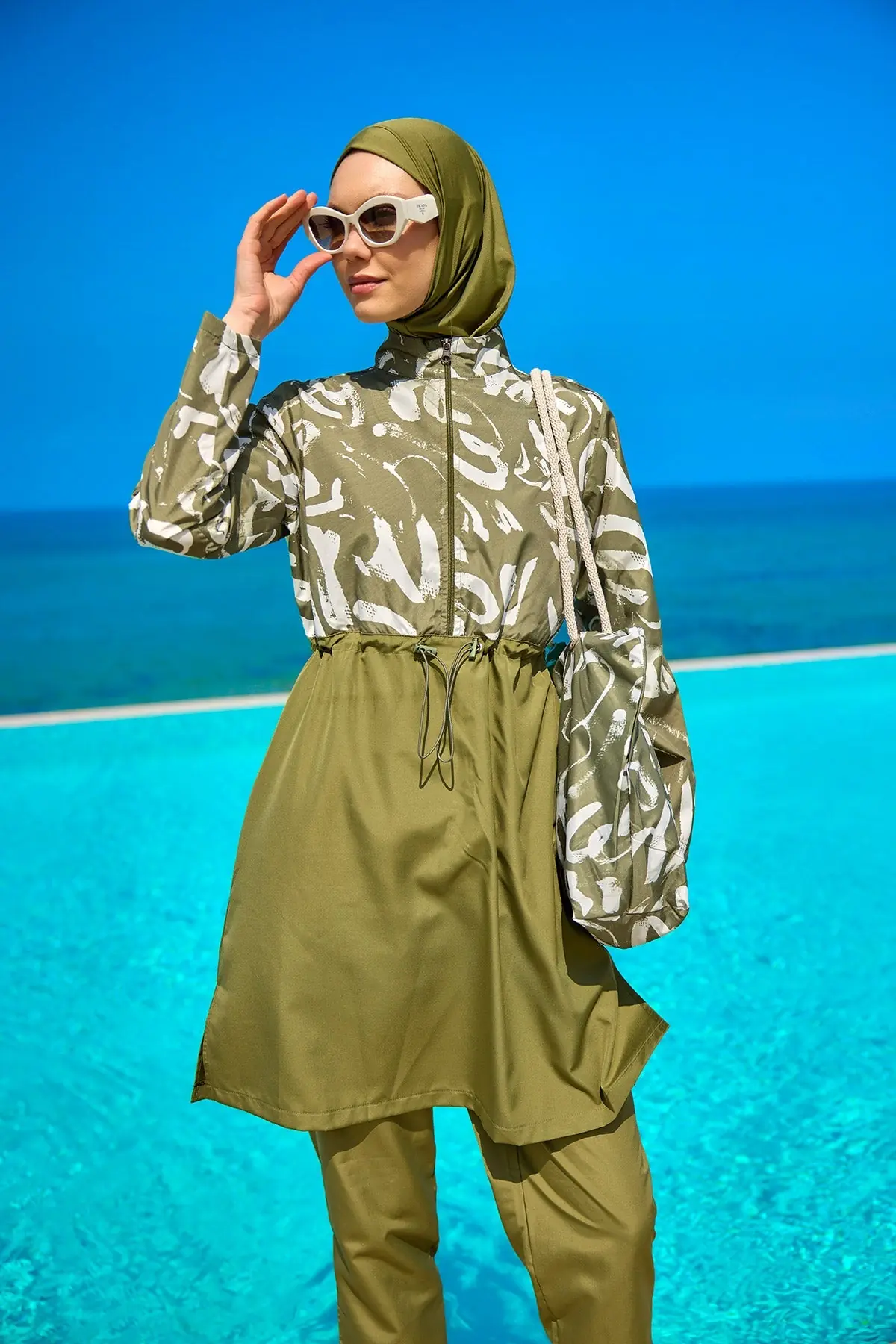 Green Full Coverage Modest Swimwear Set for Women R2506
