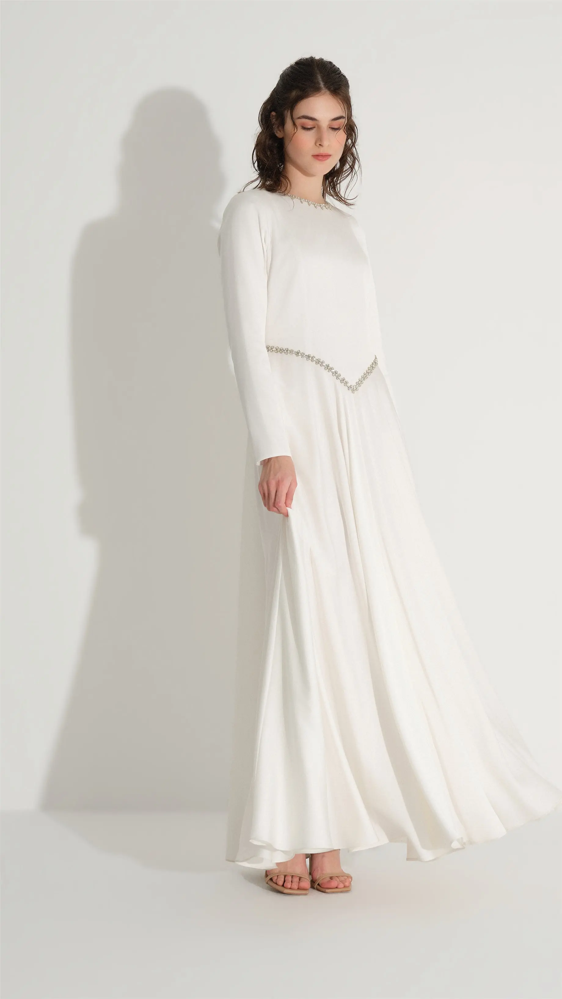 Embellished Belt Detail Dress – White, photo 4