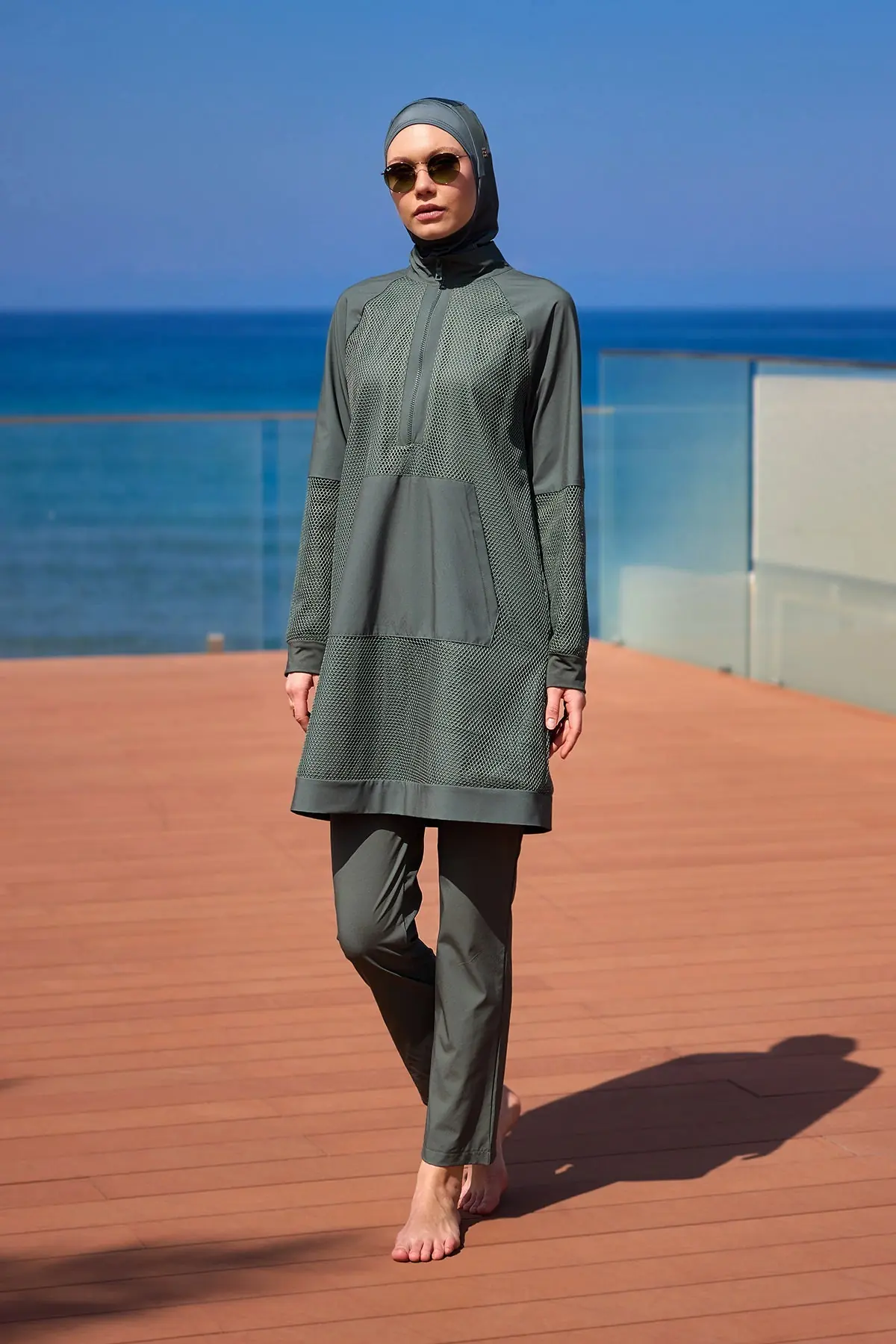 Khaki Full Coverage Tulle Detail Modest Swimwear Burkini Set M2534-3, photo 4