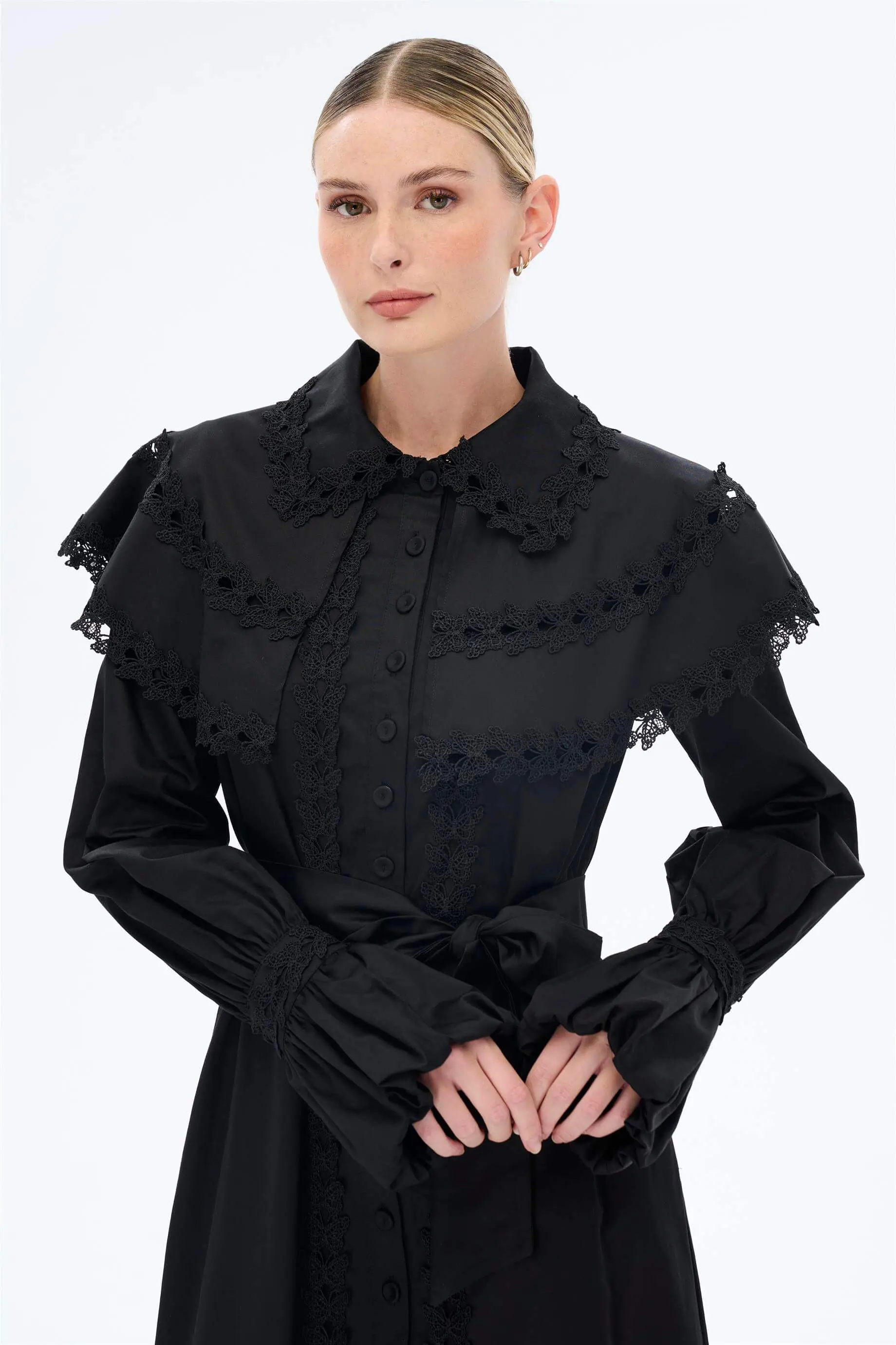 Butterfly Lace Cape Cotton Dress – Black, photo 4
