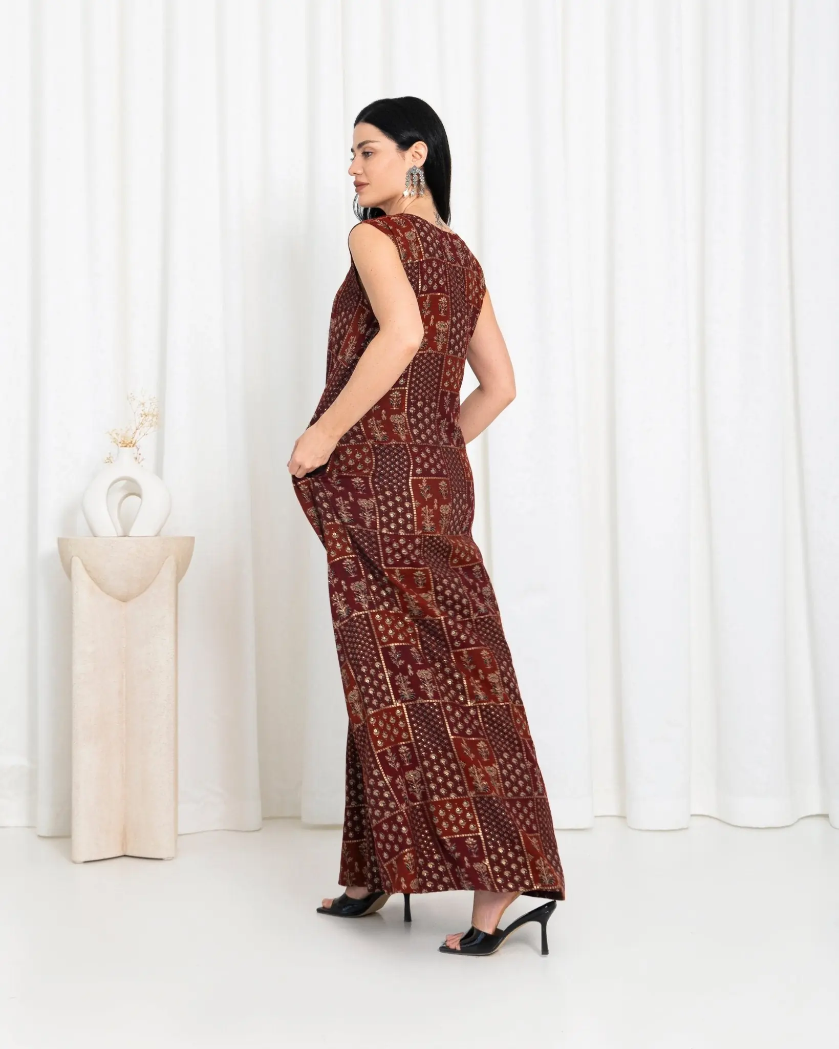 Maroon Floral Check Dress, photo 4
