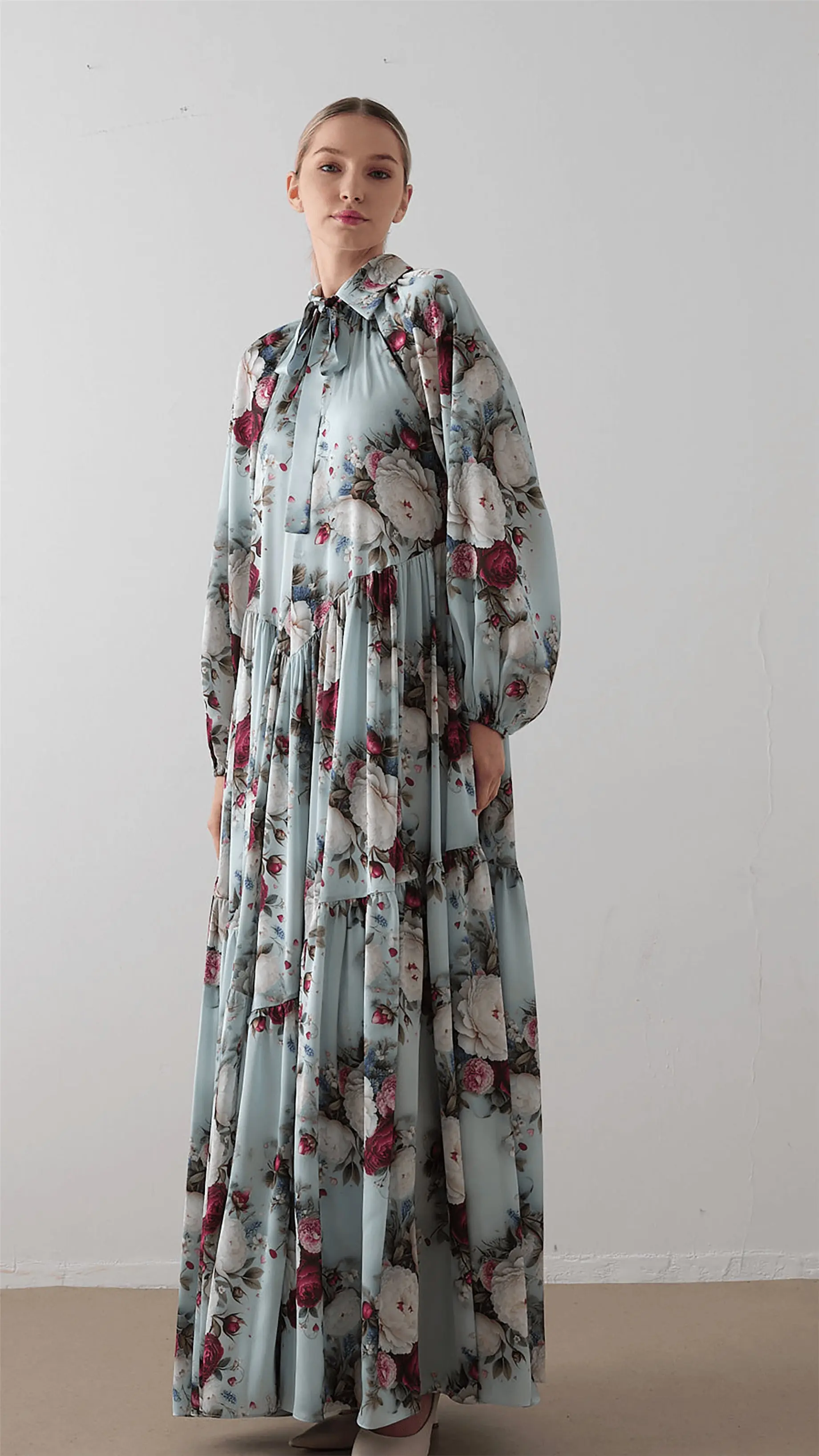 Bow Neck Chiffon Satin Dress – Forest Green, photo 8