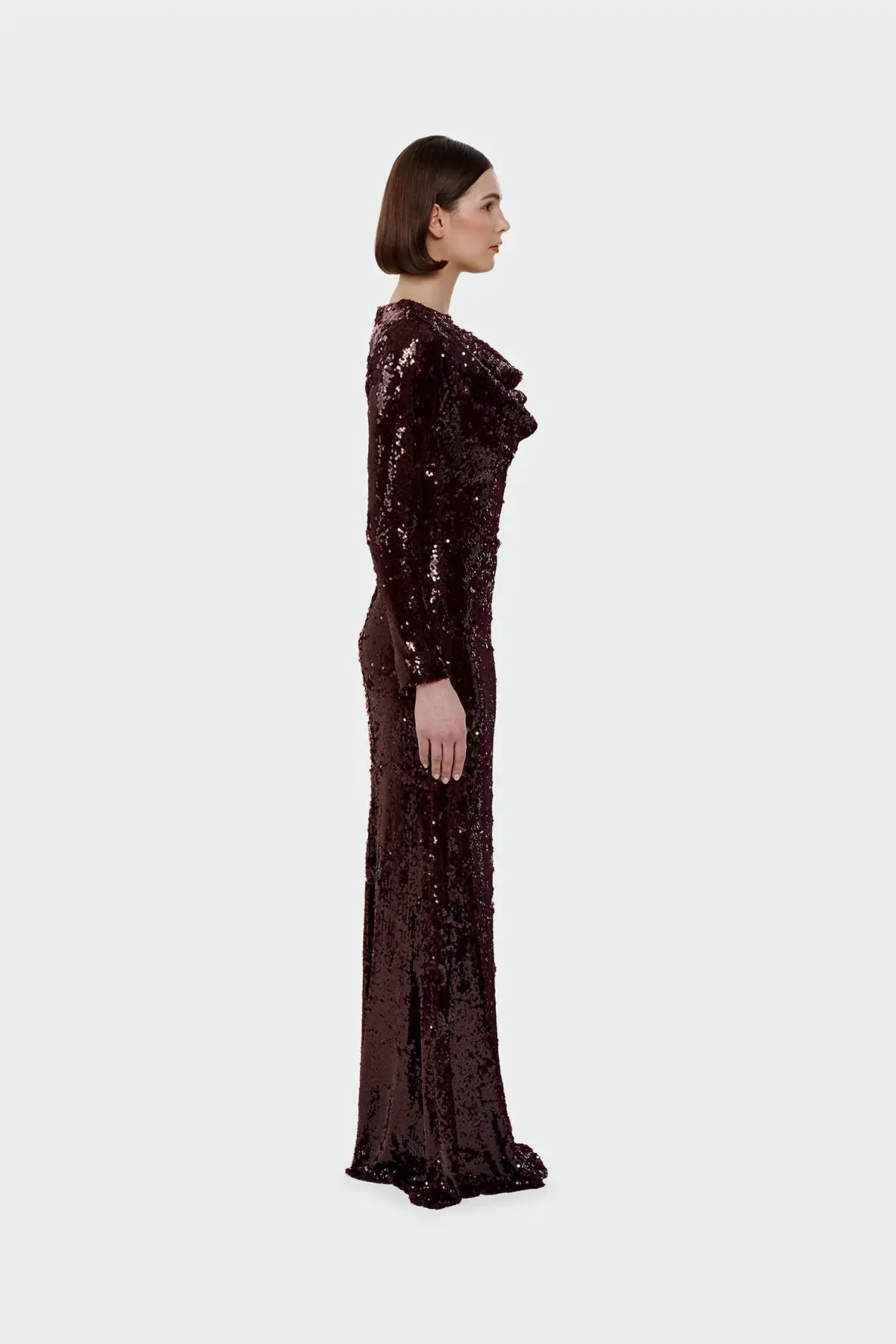 Draped Sequin Evening Dress – Burgundy, photo 3