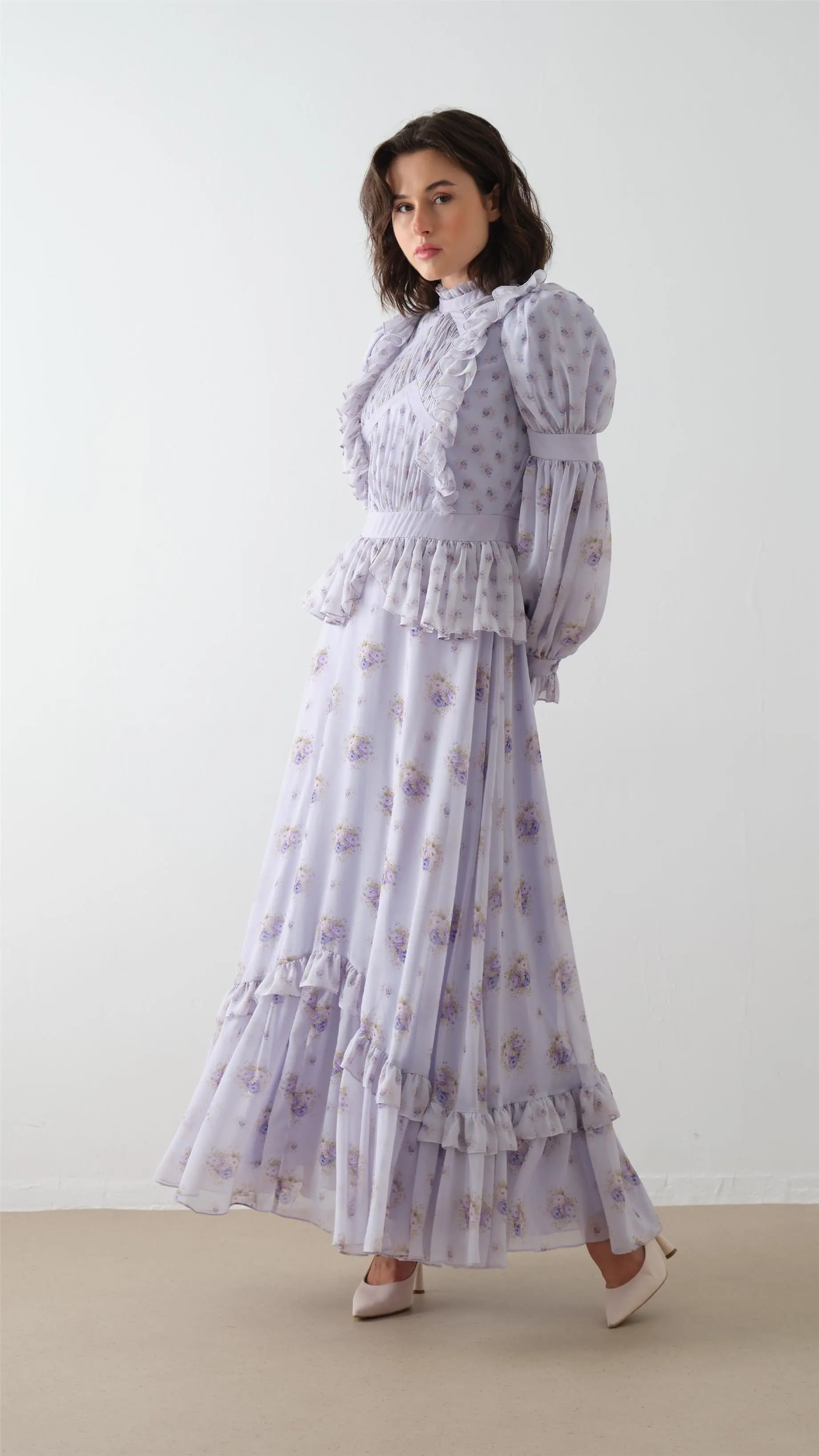 Panel-Detail Balloon Sleeve Dress – Lilac, photo 2