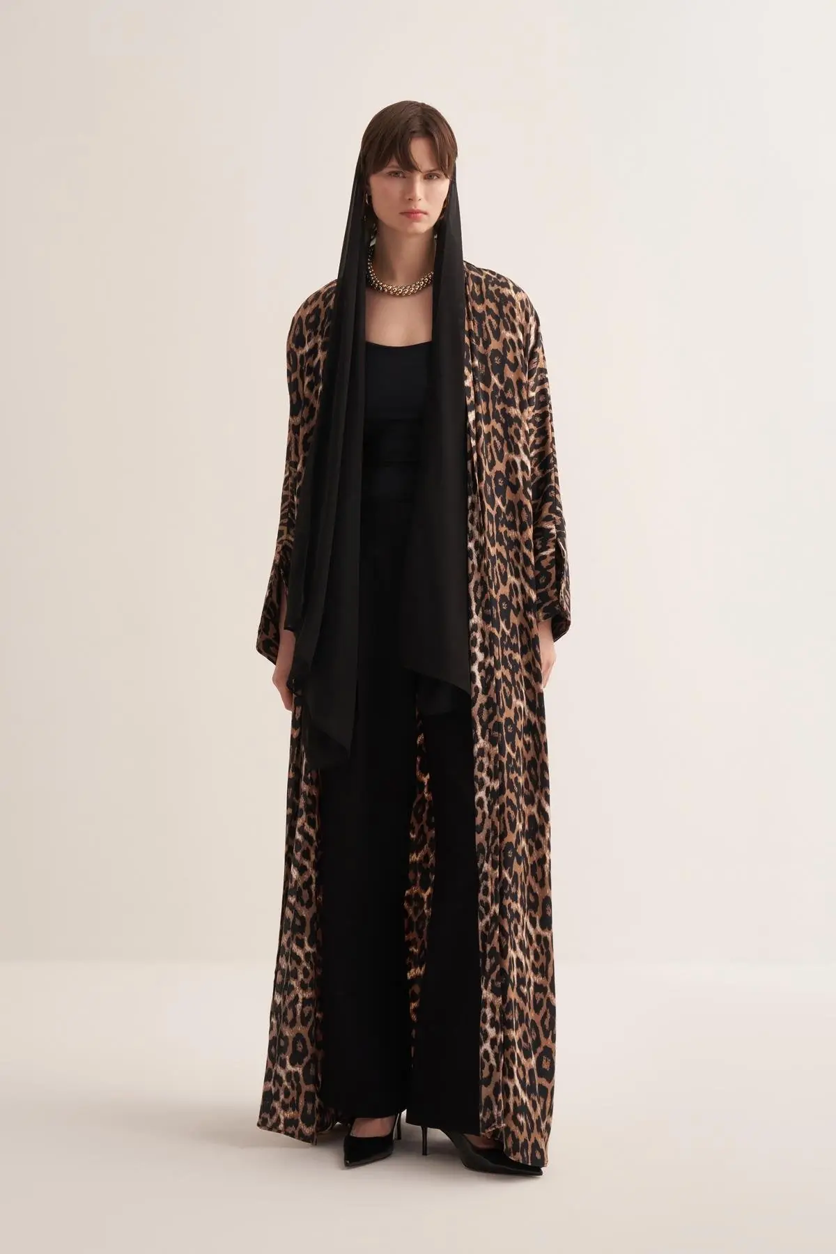 Leopard Print Viscose Abaya with Matching Scarf