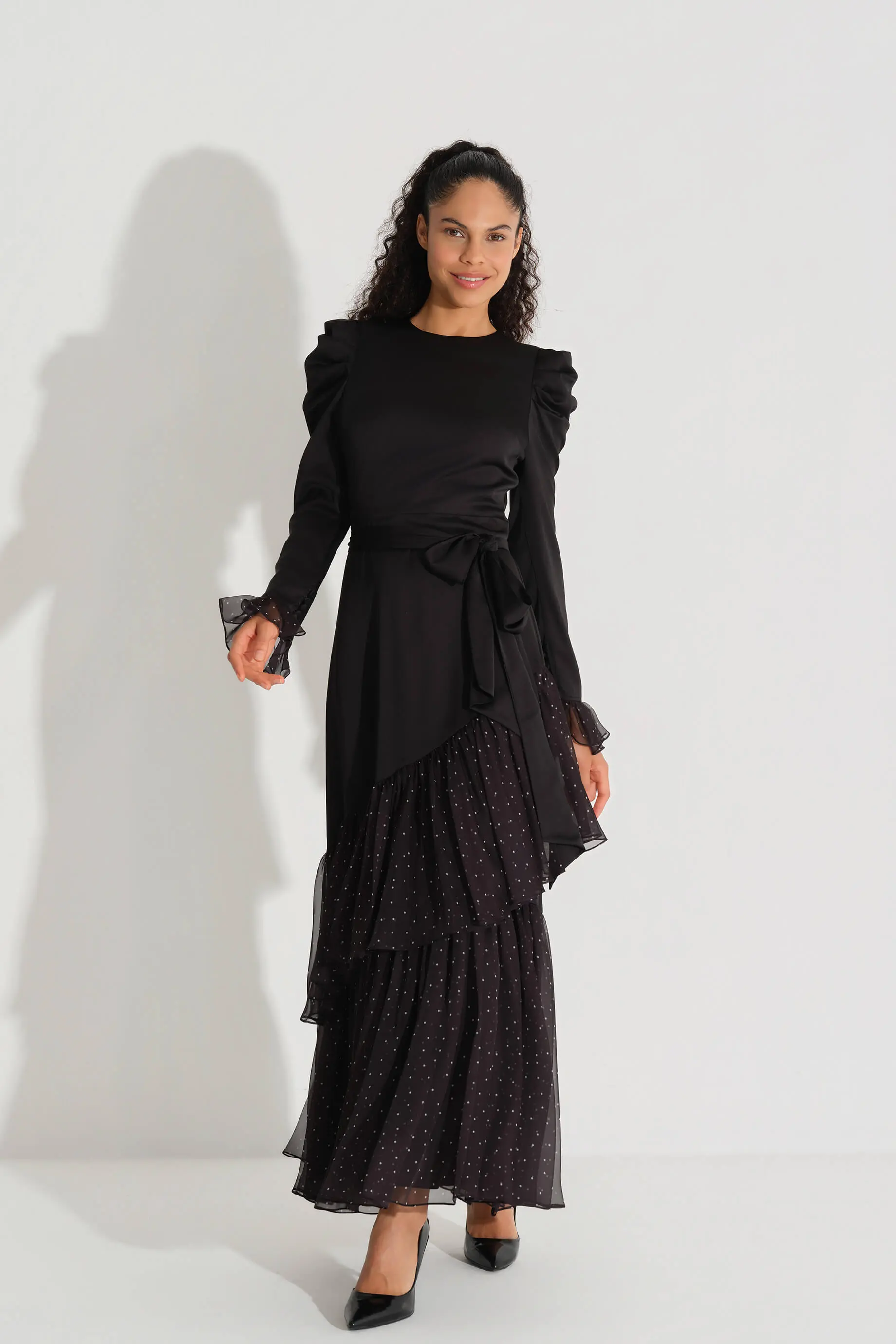 Tiered Chiffon Dress – Black, photo 2