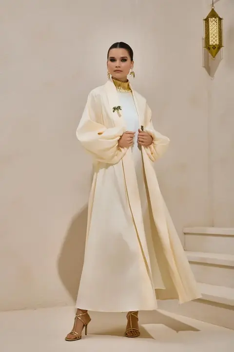 Taffeta Palm Abaya - Cream