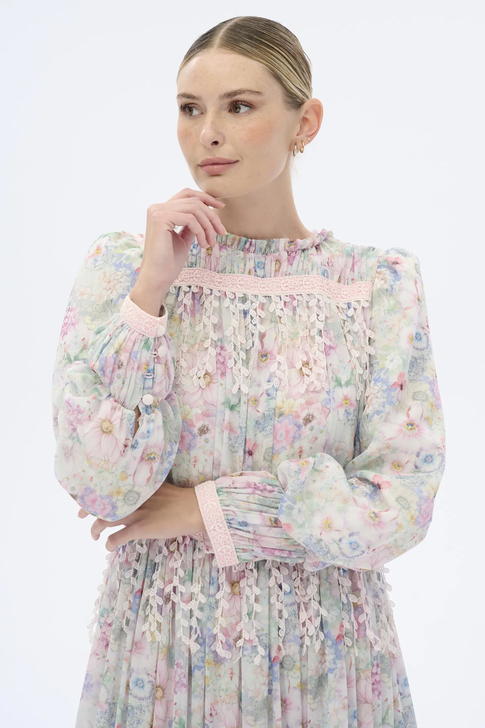 Lace-Trim Chiffon Maxi Dress – Pink, photo 2
