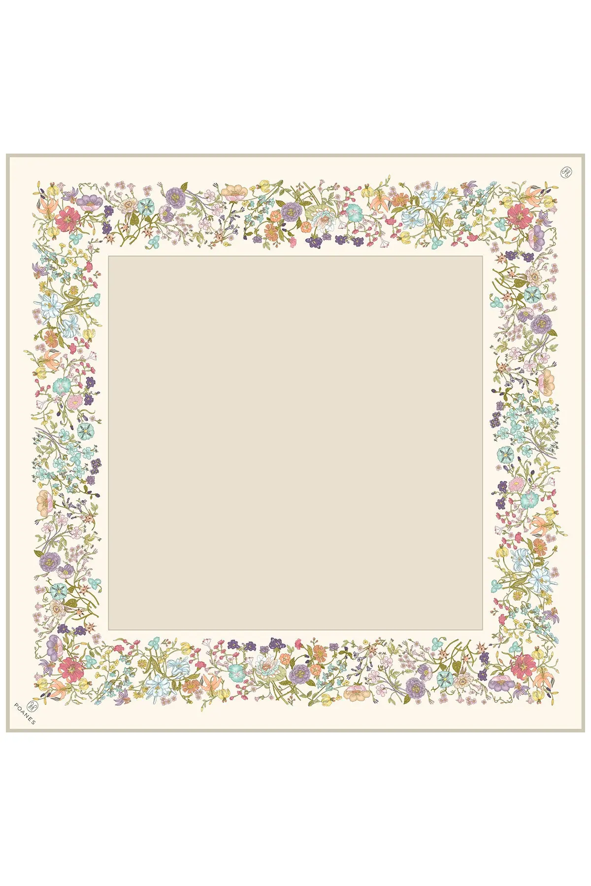 Floral Border Print Twill Silk Scarf - Cream