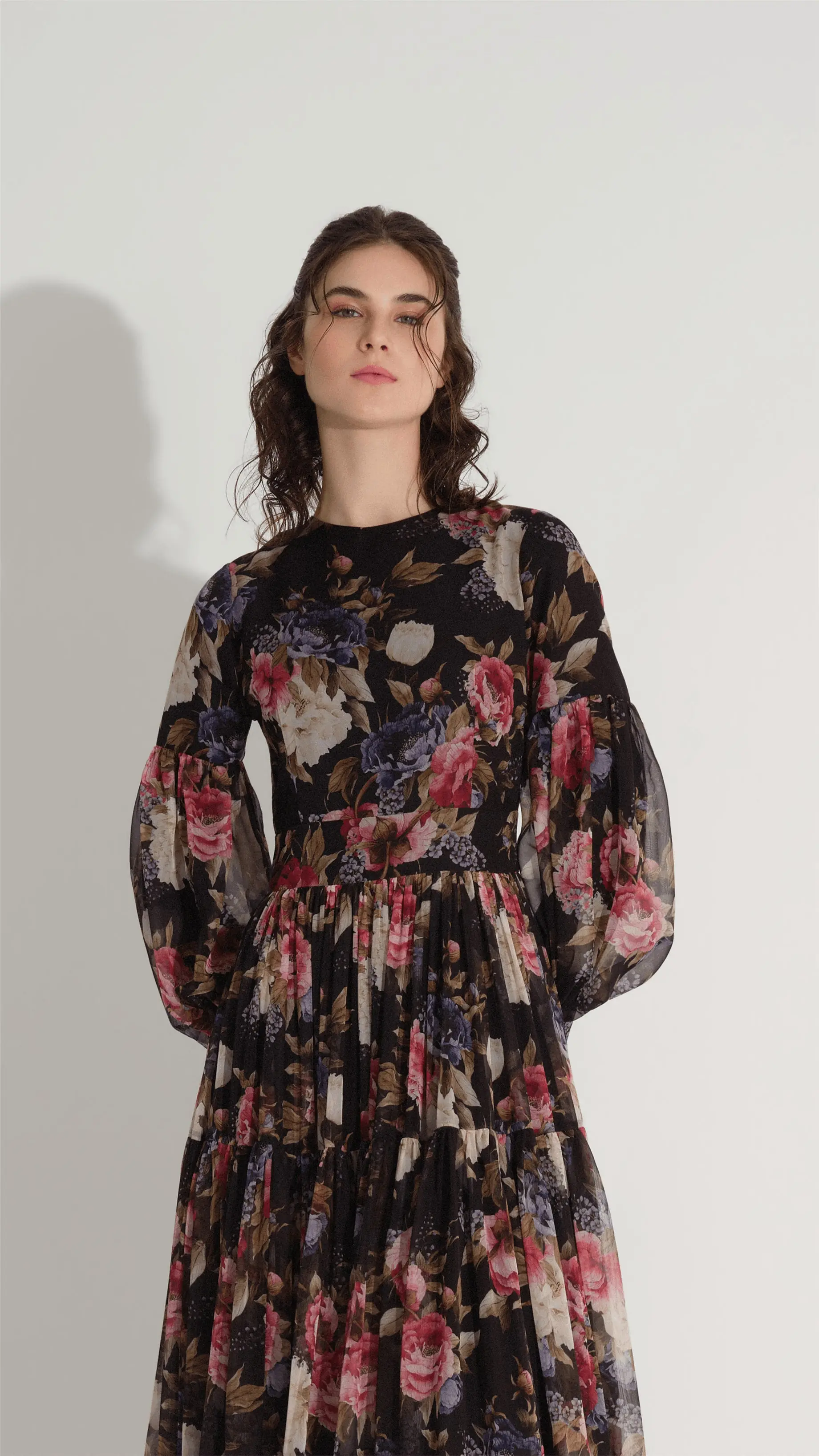 Floral Silk Chiffon Dress – Black, photo 4