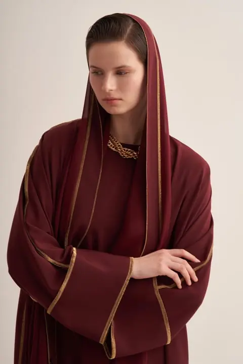 Line Abaya Dress Set - Burgundy, photo 4