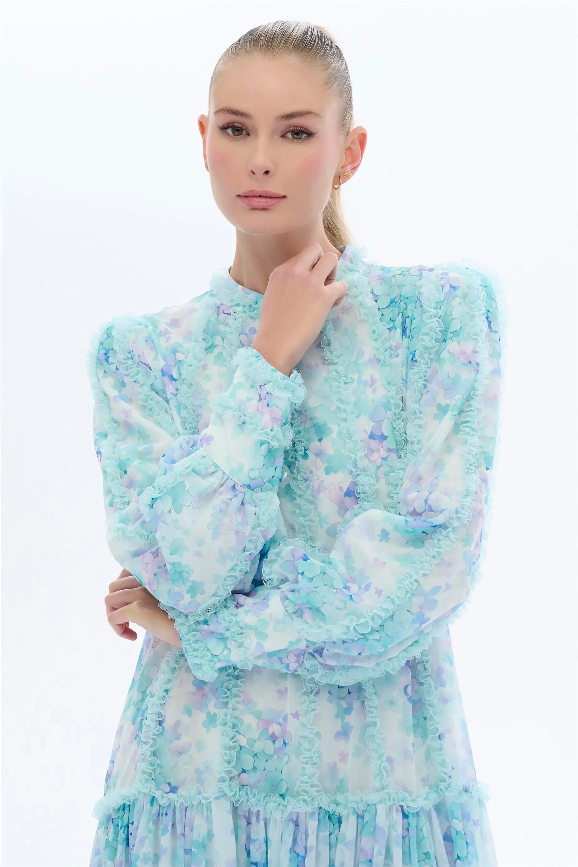 Lace-Trimmed Dress in Blue, photo 2