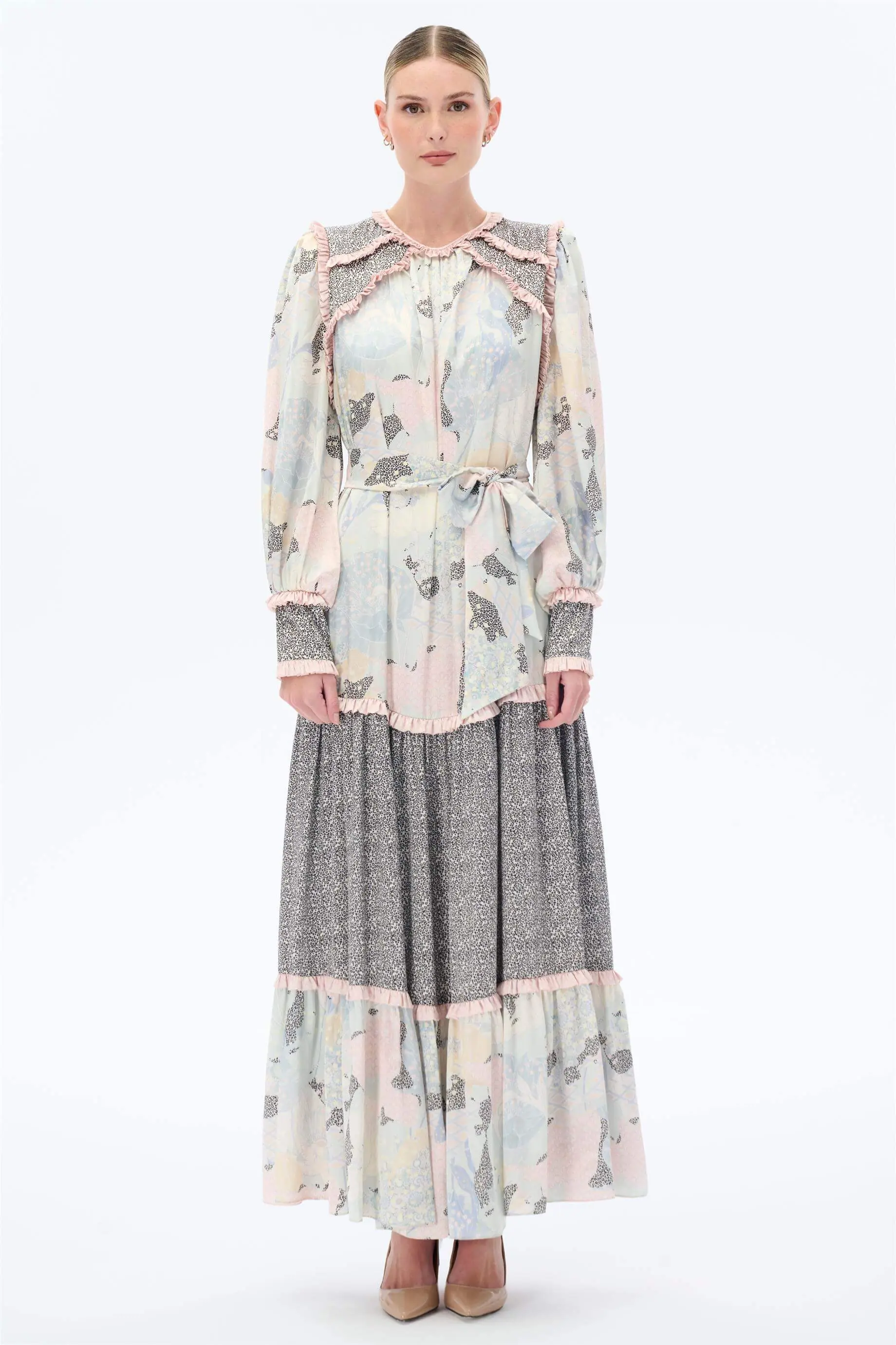 Ethnic Print Belted Maxi Dress – Mint