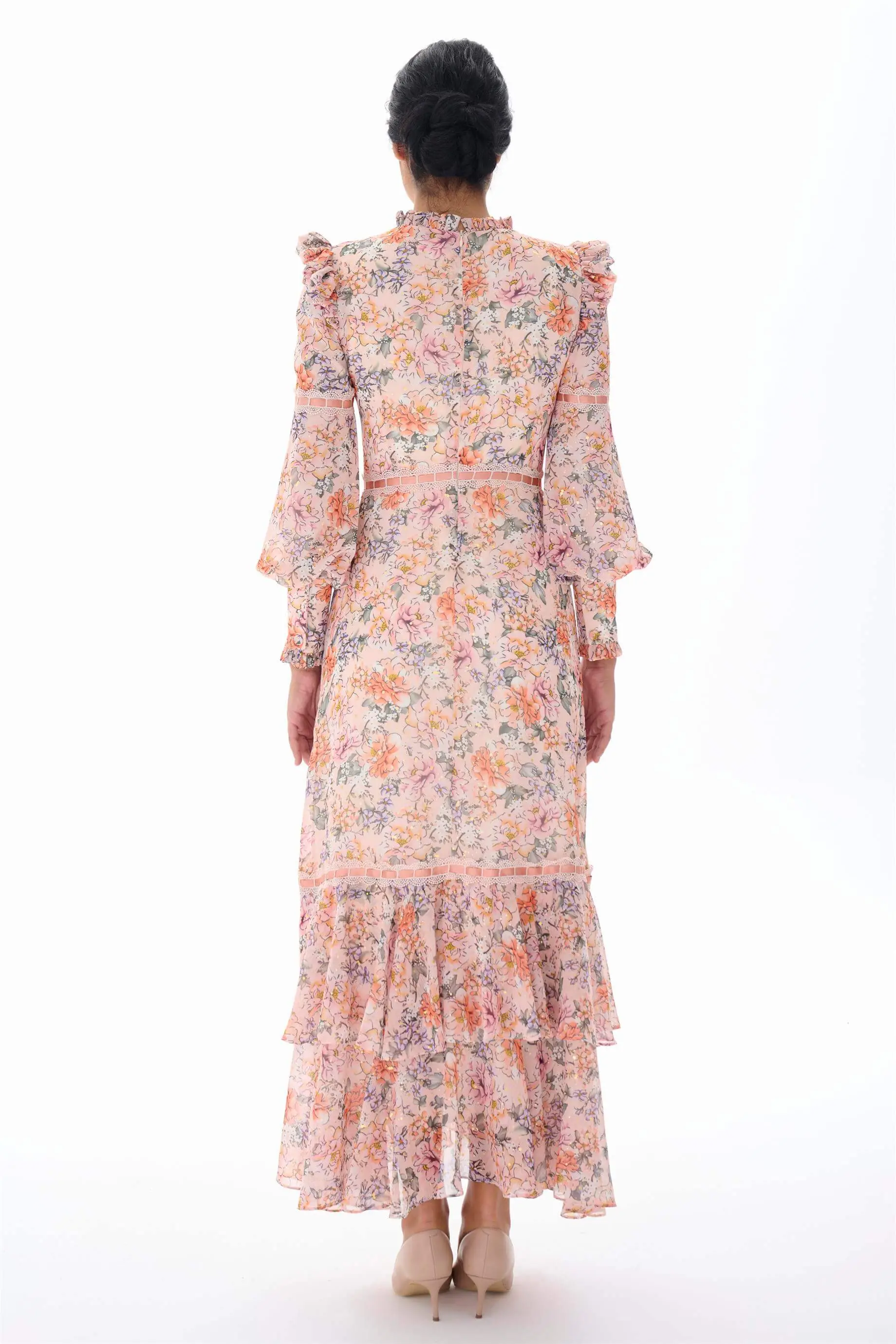 Yoryo Chiffon Foil Floral Dress – Powder, photo 3