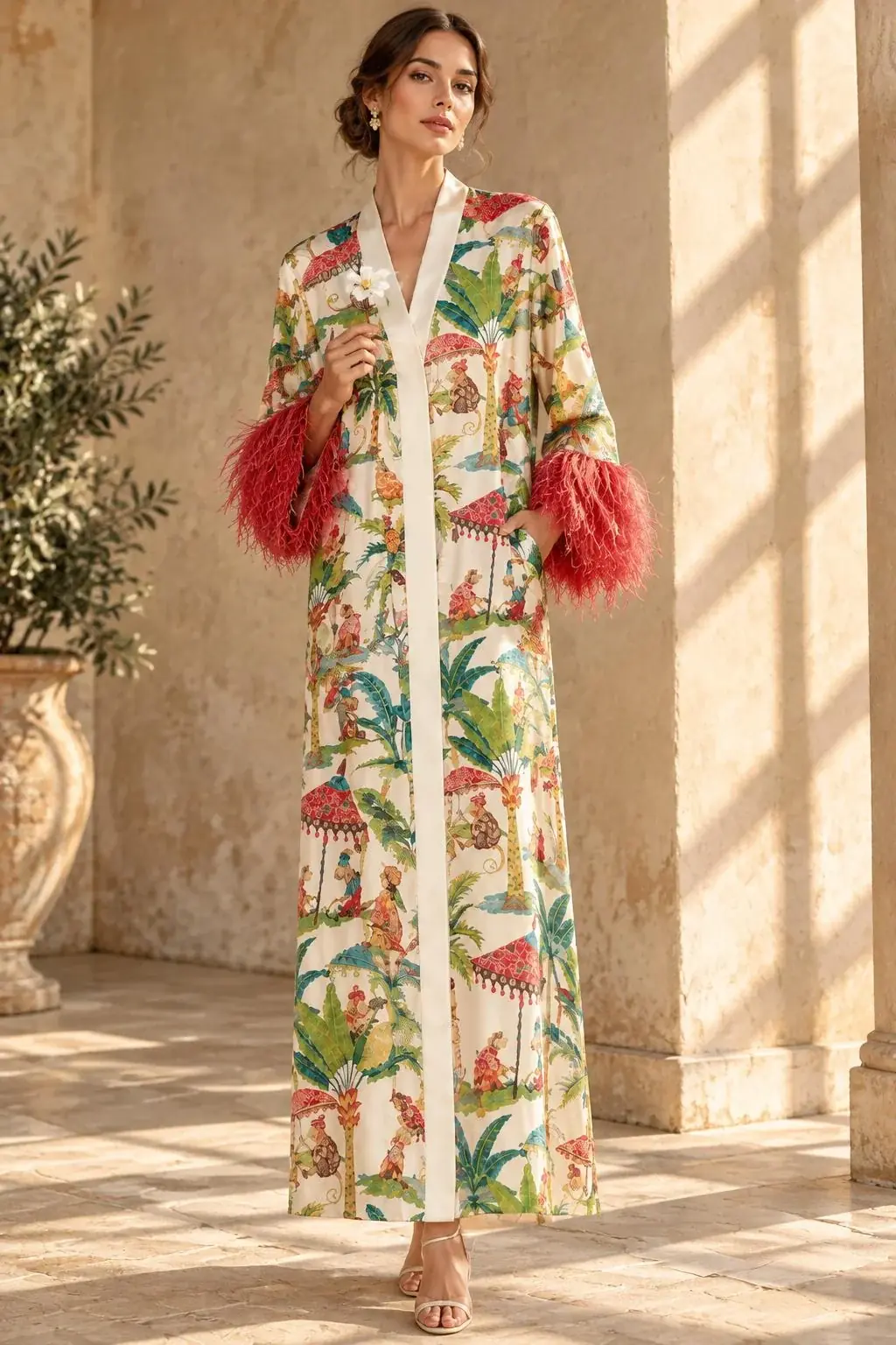 COCO' kimono in seta e piume, photo 6